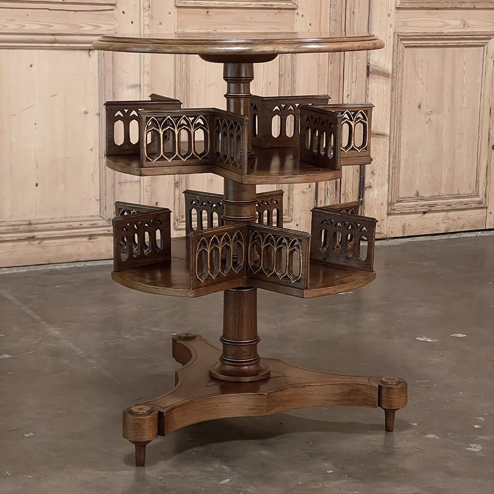 Antique French Walnut Gothic Revolving Book Stand, End Table 3