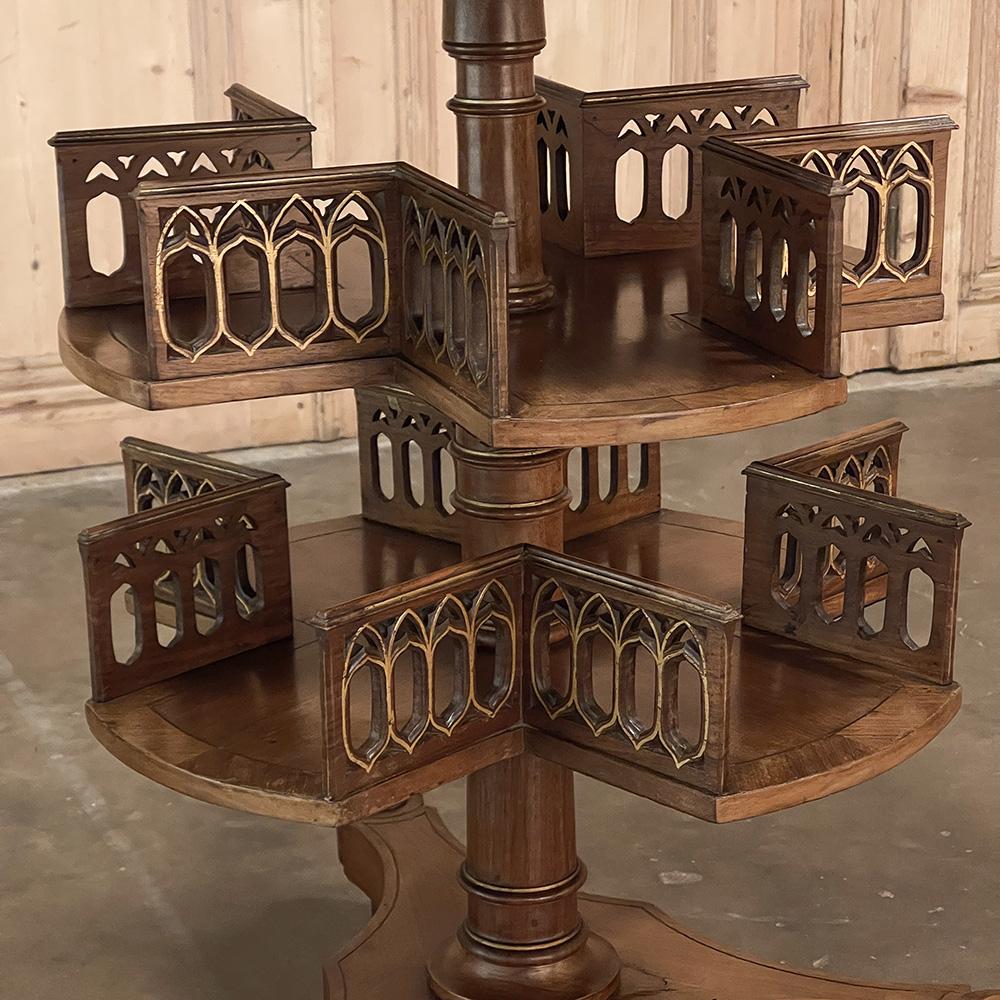 Antique French Walnut Gothic Revolving Book Stand, End Table 4