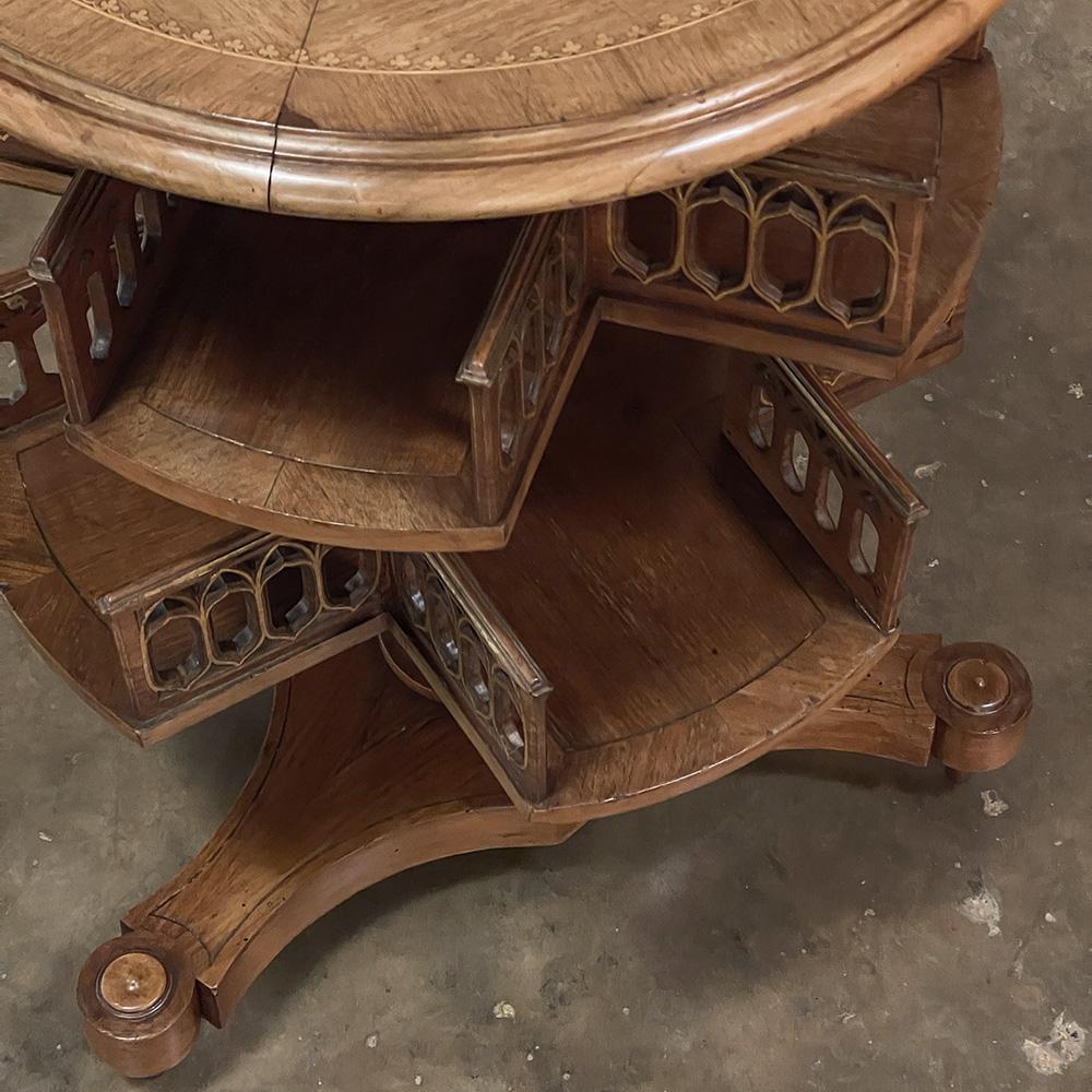 Antique French Walnut Gothic Revolving Book Stand, End Table 11