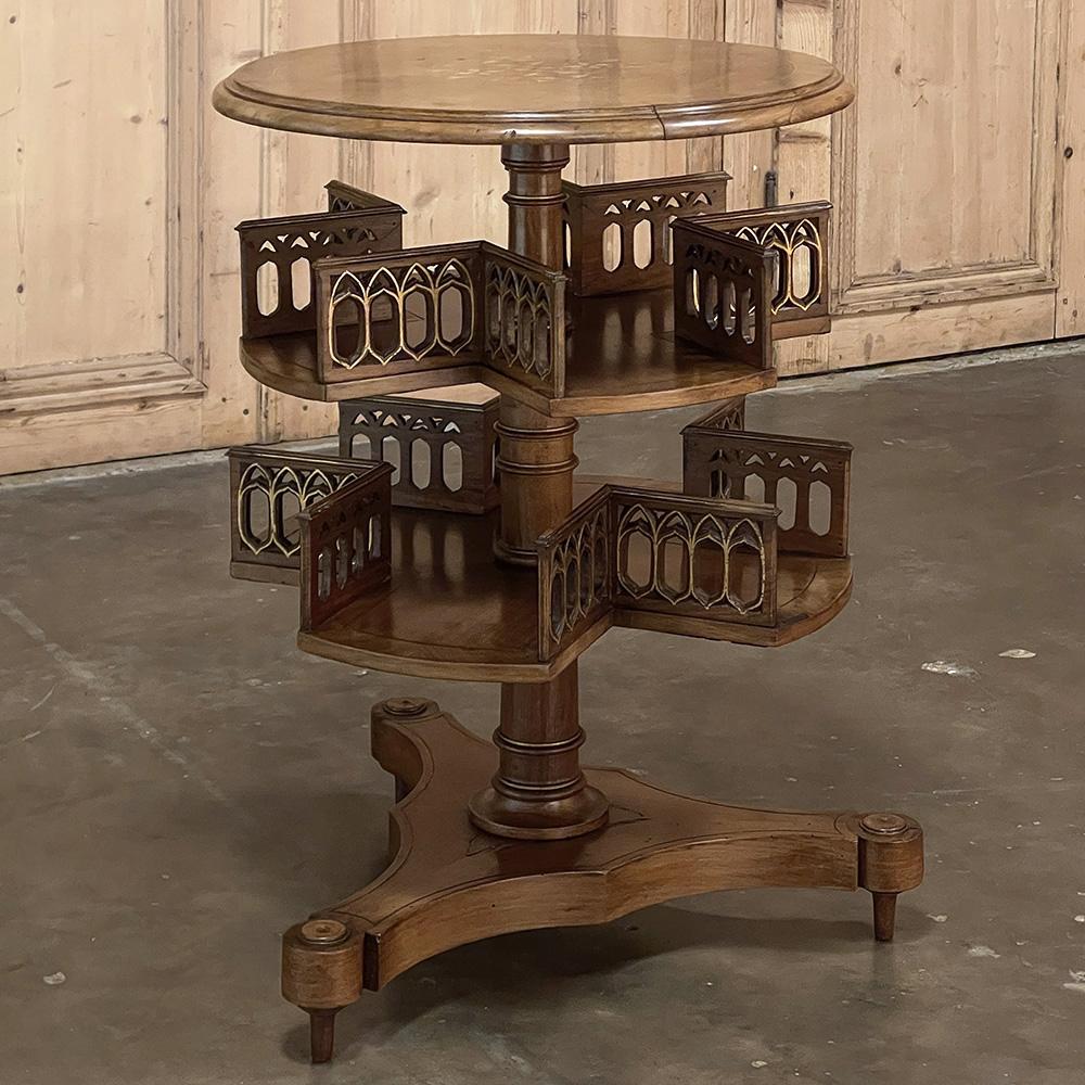 Antique French Walnut Gothic Revolving Book Stand, End Table In Good Condition In Dallas, TX