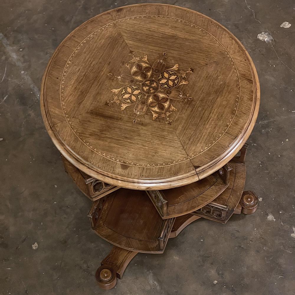 Late 19th Century Antique French Walnut Gothic Revolving Book Stand, End Table