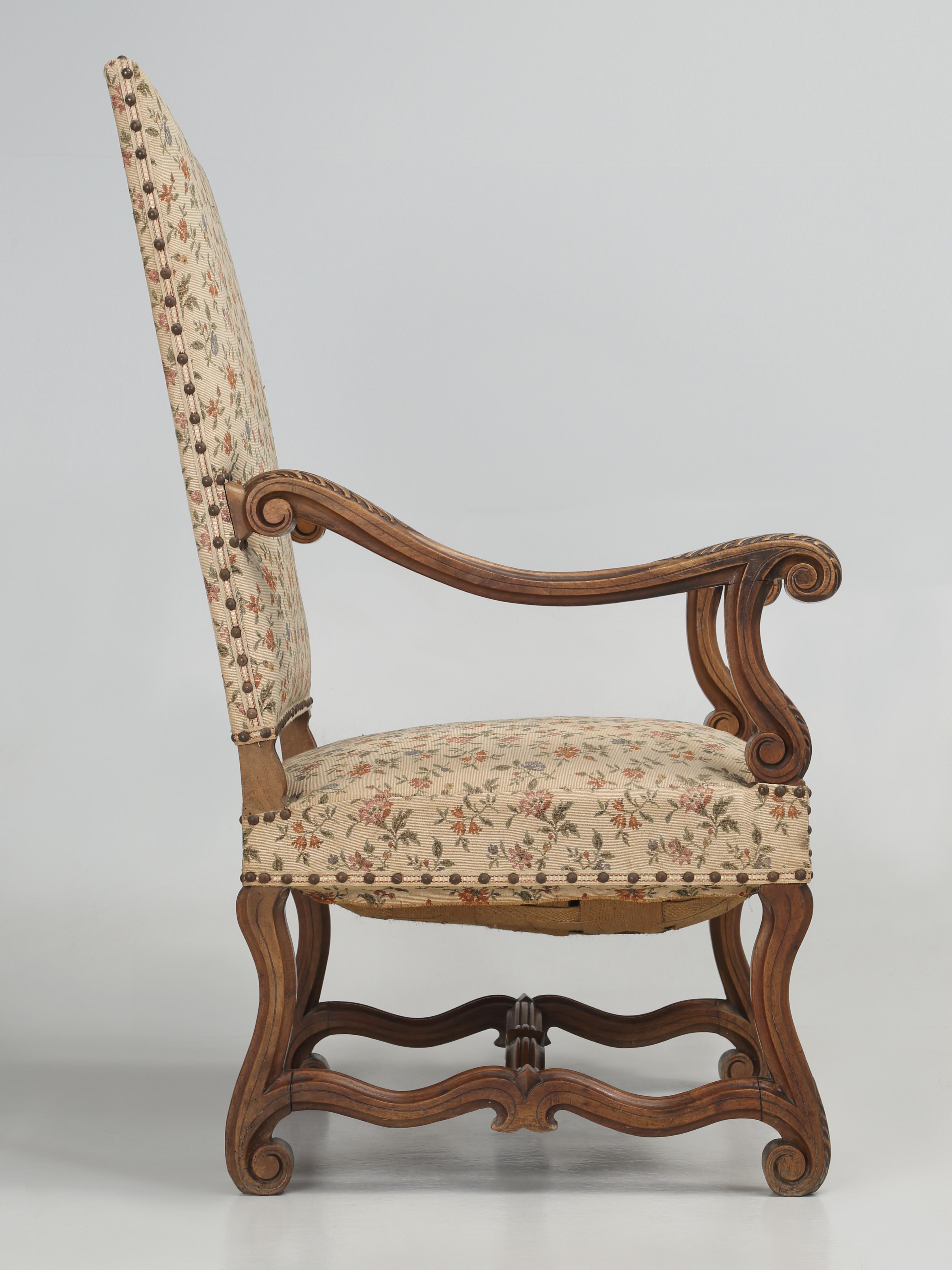 Antique French Walnut Hand Carved Armchair or Throne Chair Unrestored Condition For Sale 6