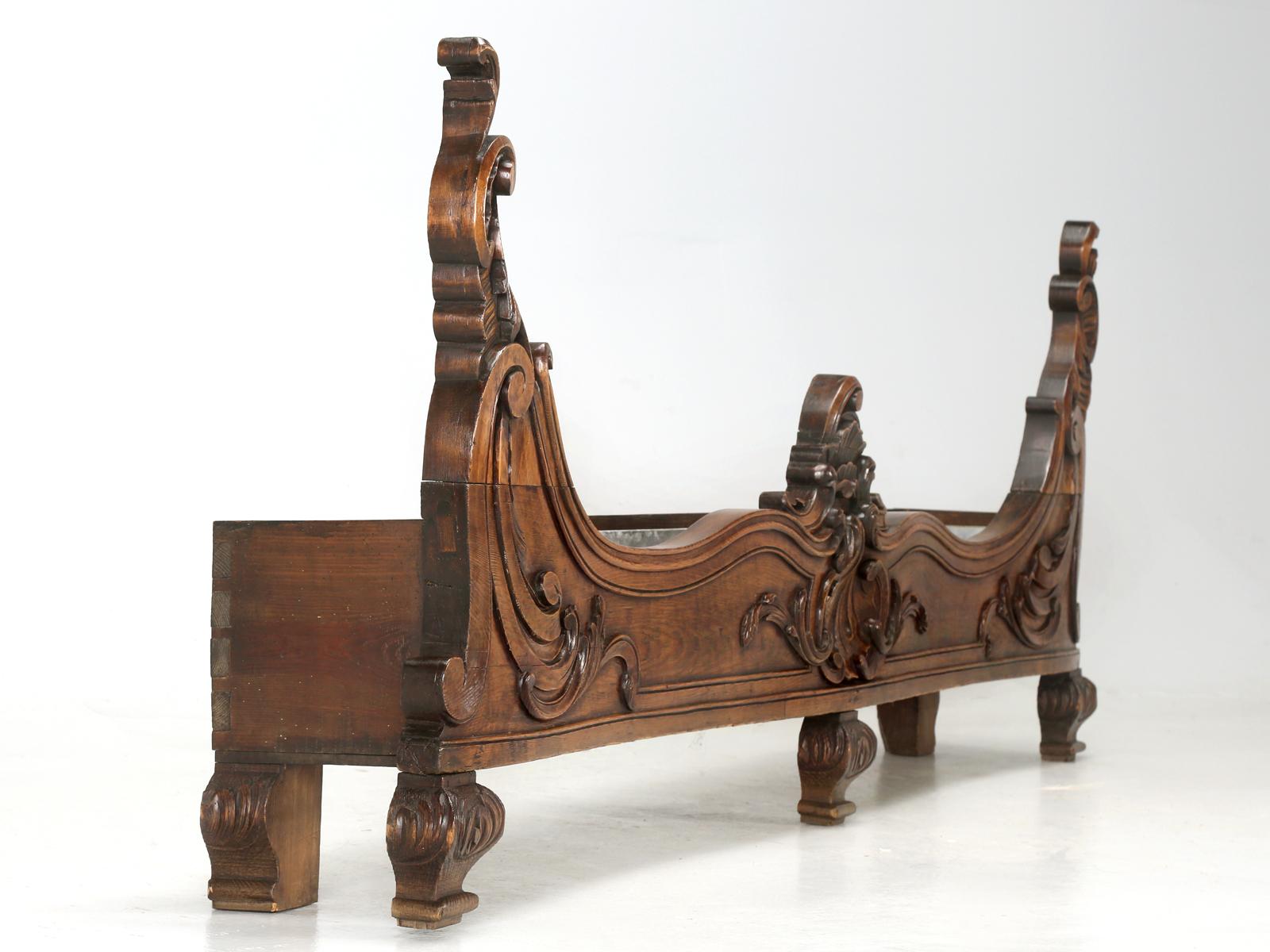 Hand-Carved Antique French Walnut Jardinière with a Metal Liner From the Late 1800's  For Sale
