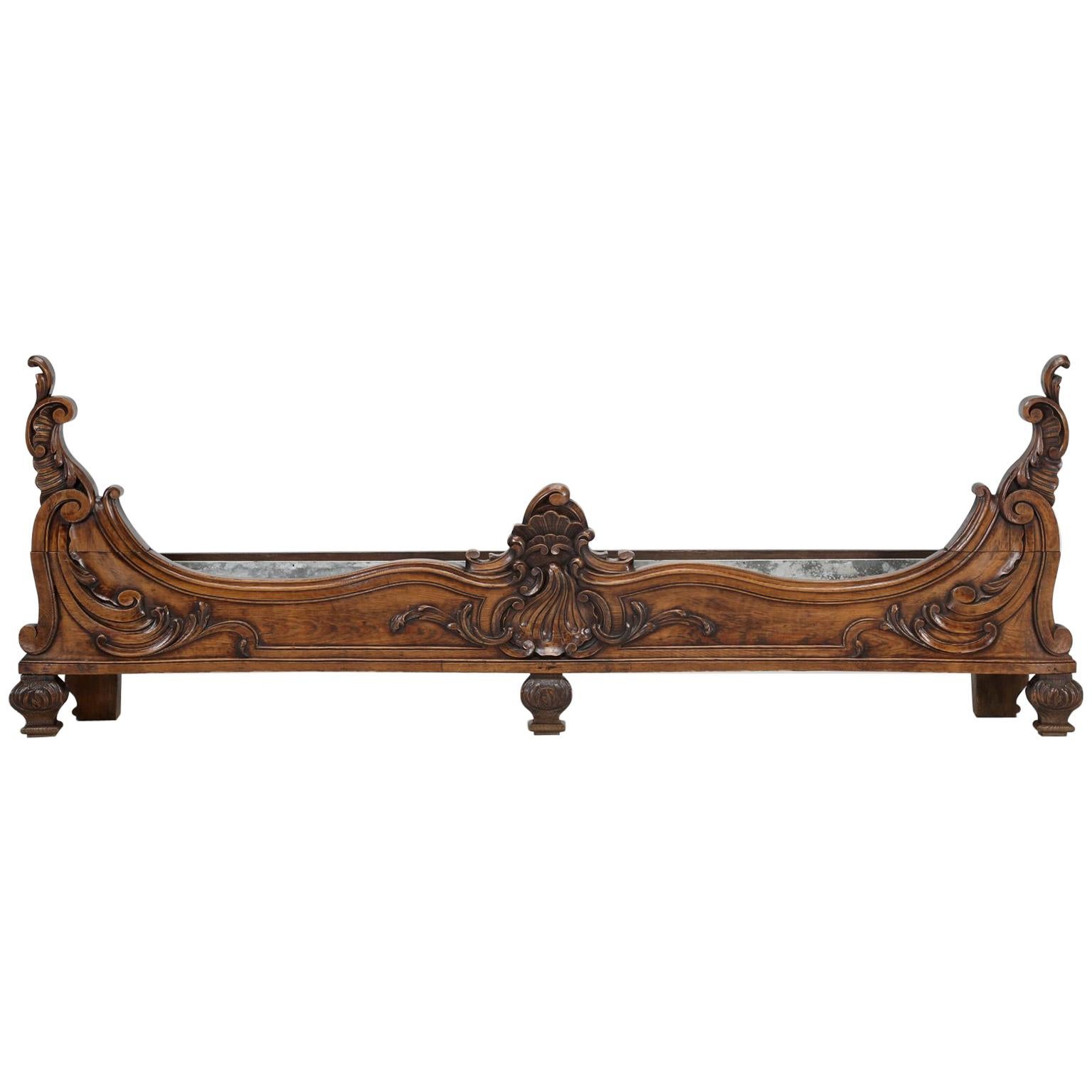 Antique French Walnut Jardinière with a Metal Liner From the Late 1800's  For Sale