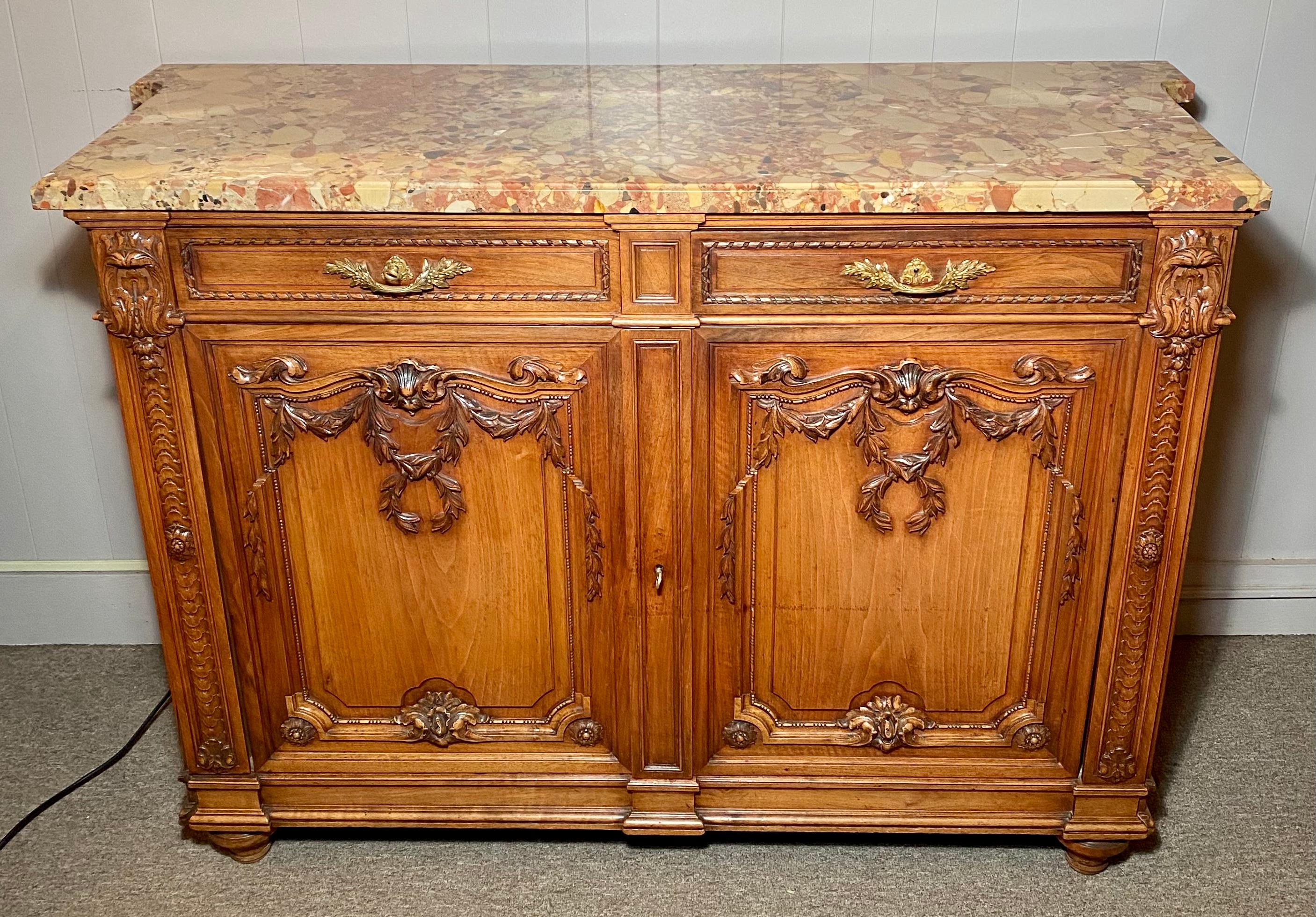 Antique French Walnut Louis XVI Finely Carved Cabinet, circa 1880 In Good Condition In New Orleans, LA