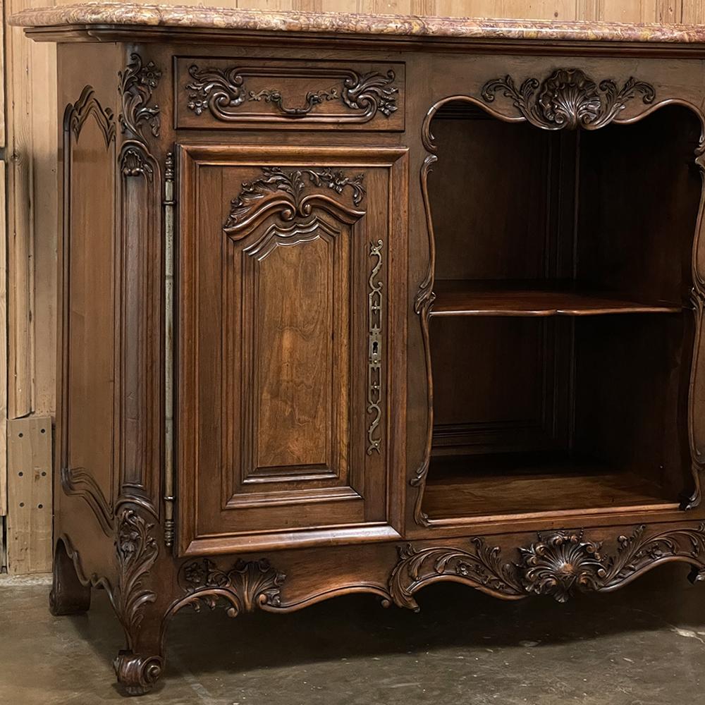 Antique French Walnut Louis XIV Marble Top Display Buffet ~ Sideboard For Sale 4