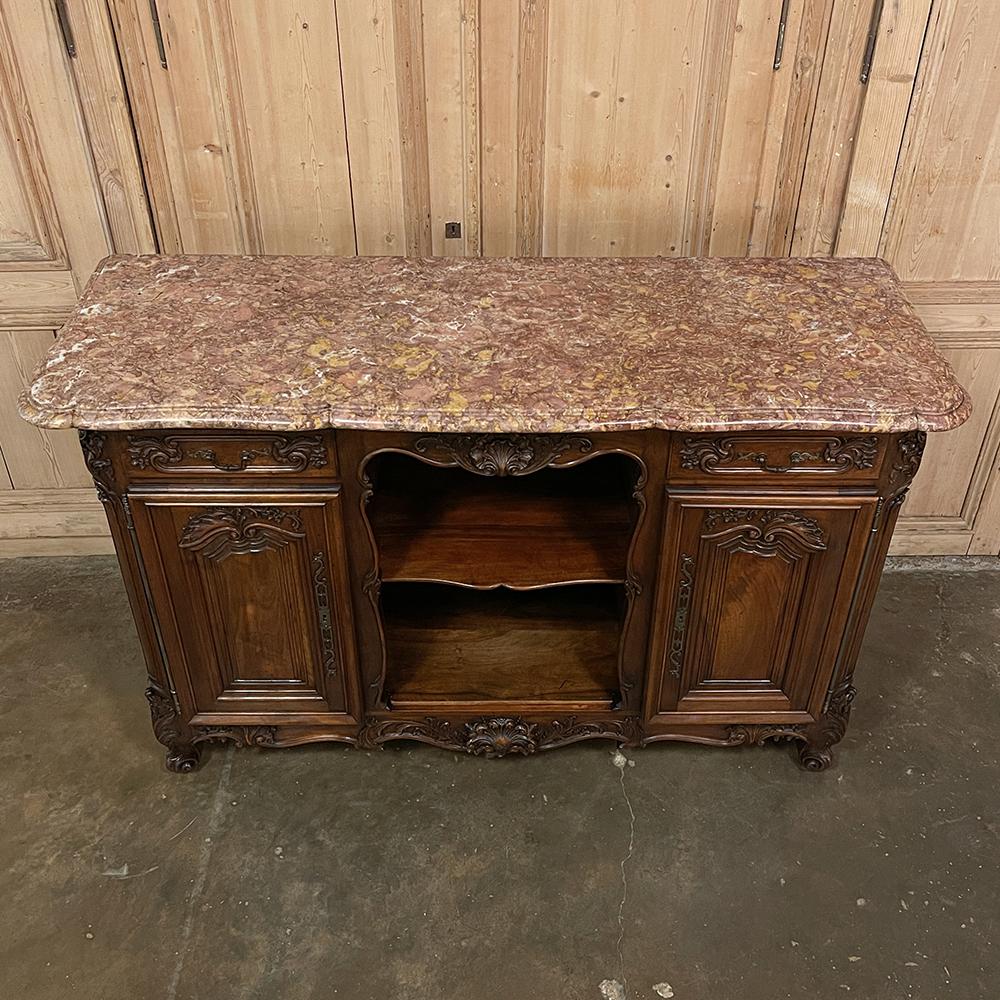 Antique French Walnut Louis XIV Marble Top Display Buffet ~ Sideboard In Good Condition For Sale In Dallas, TX