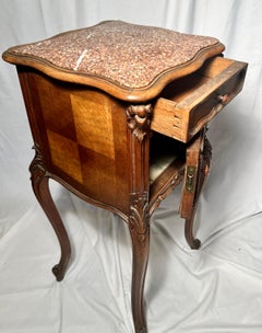 Antique French Walnut Louis XV Marble Top Beside Table circa 1880