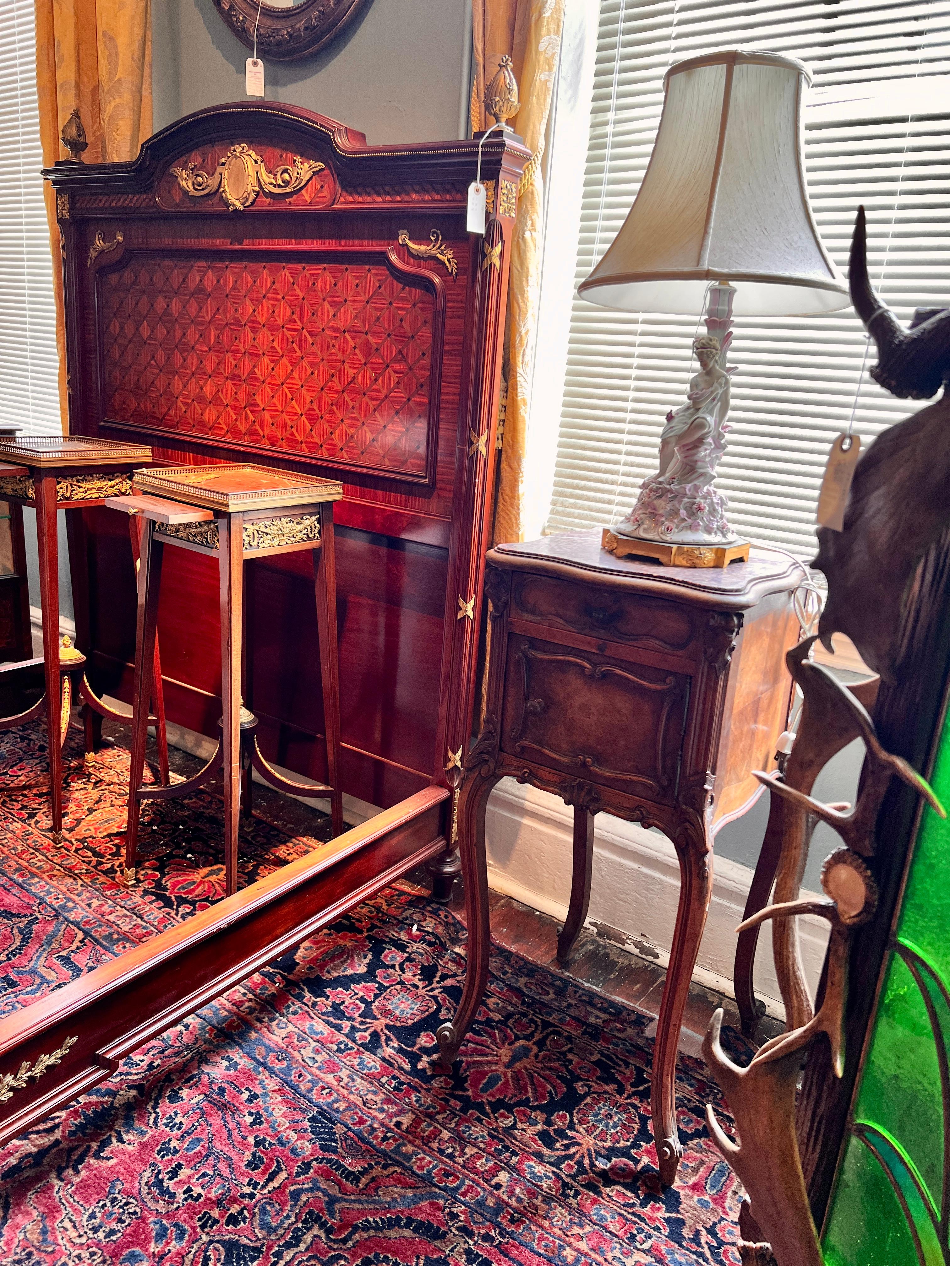 Antique French Walnut Louis XV Marble Top Beside Table, circa 1880 For Sale 1