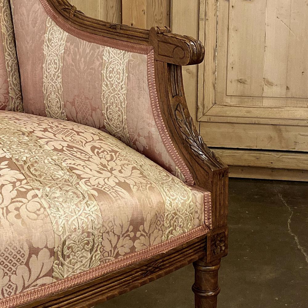 Silk Antique French Walnut Louis XVI Canape, Sofa