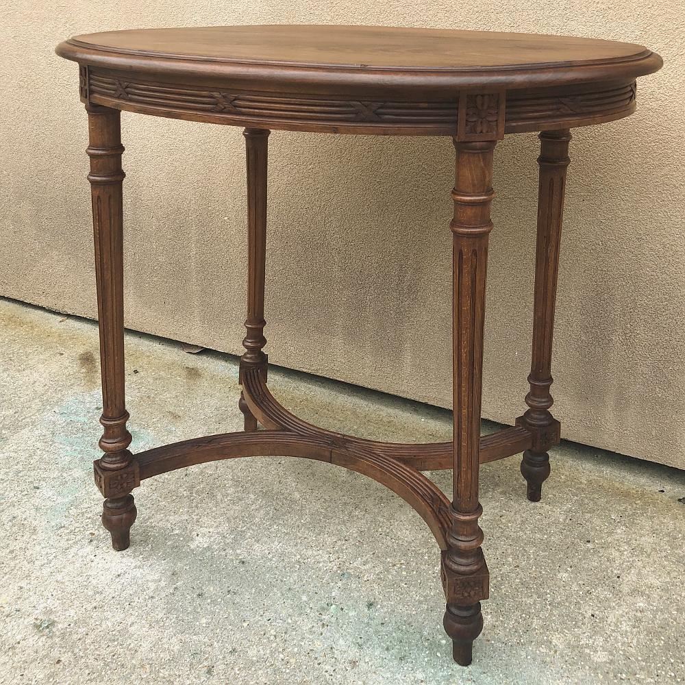 Hand-Crafted Antique French Walnut Louis XVI Oval End Table For Sale
