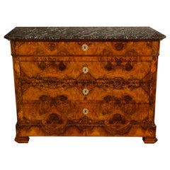 Antique French Walnut & Marble Louis-Philippe Walnut Commode Chest Drawers 1840