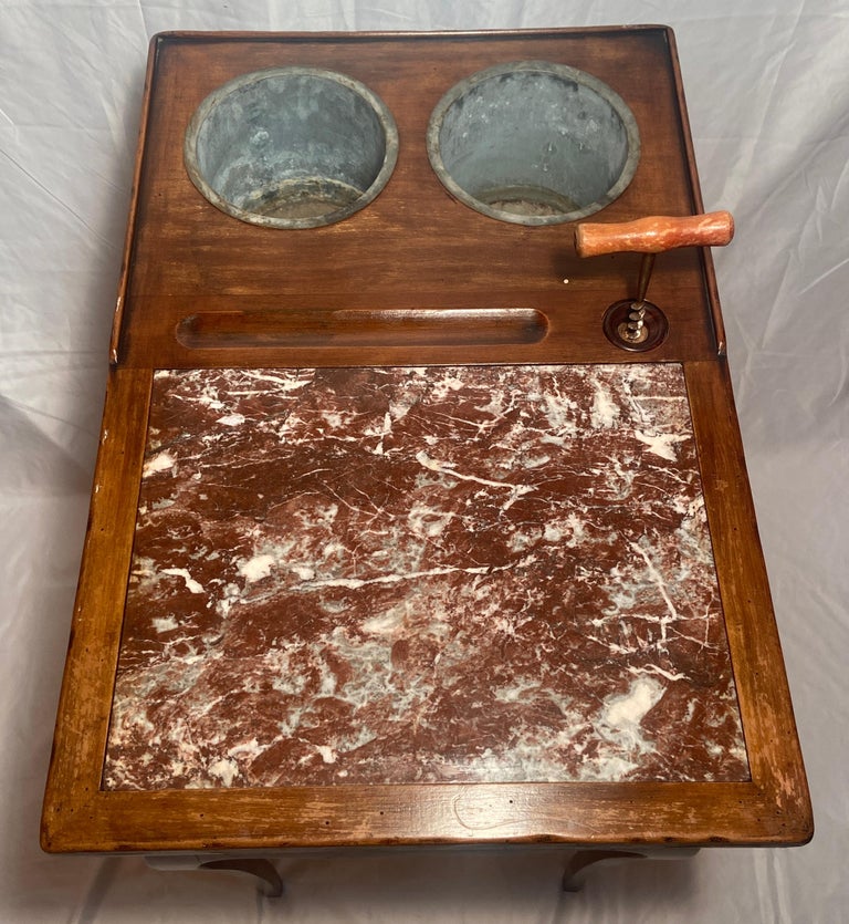Antique French Walnut and Marble Rafraîchissoir Wine Table w/ Coolers