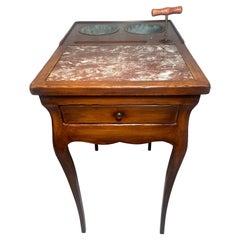 Antique French Walnut & Marble Rafraîchissoir Wine Table w/ Coolers & Corkscrew