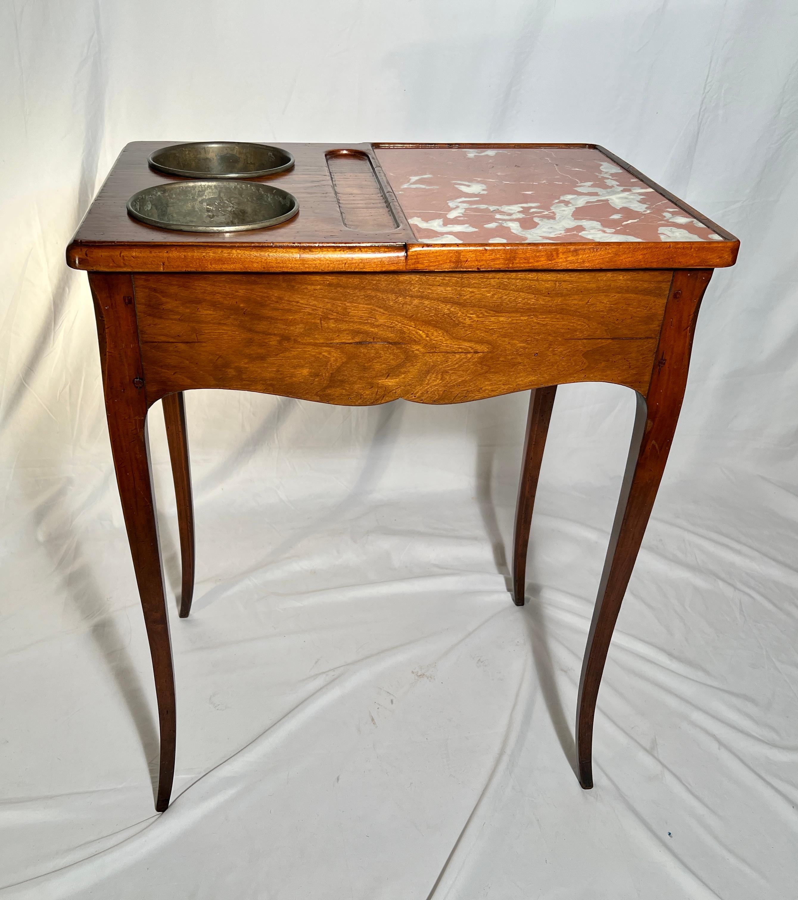 Antique French Walnut & Marble Rafraîchissoir Wine Table with Coolers, Circa 1900.