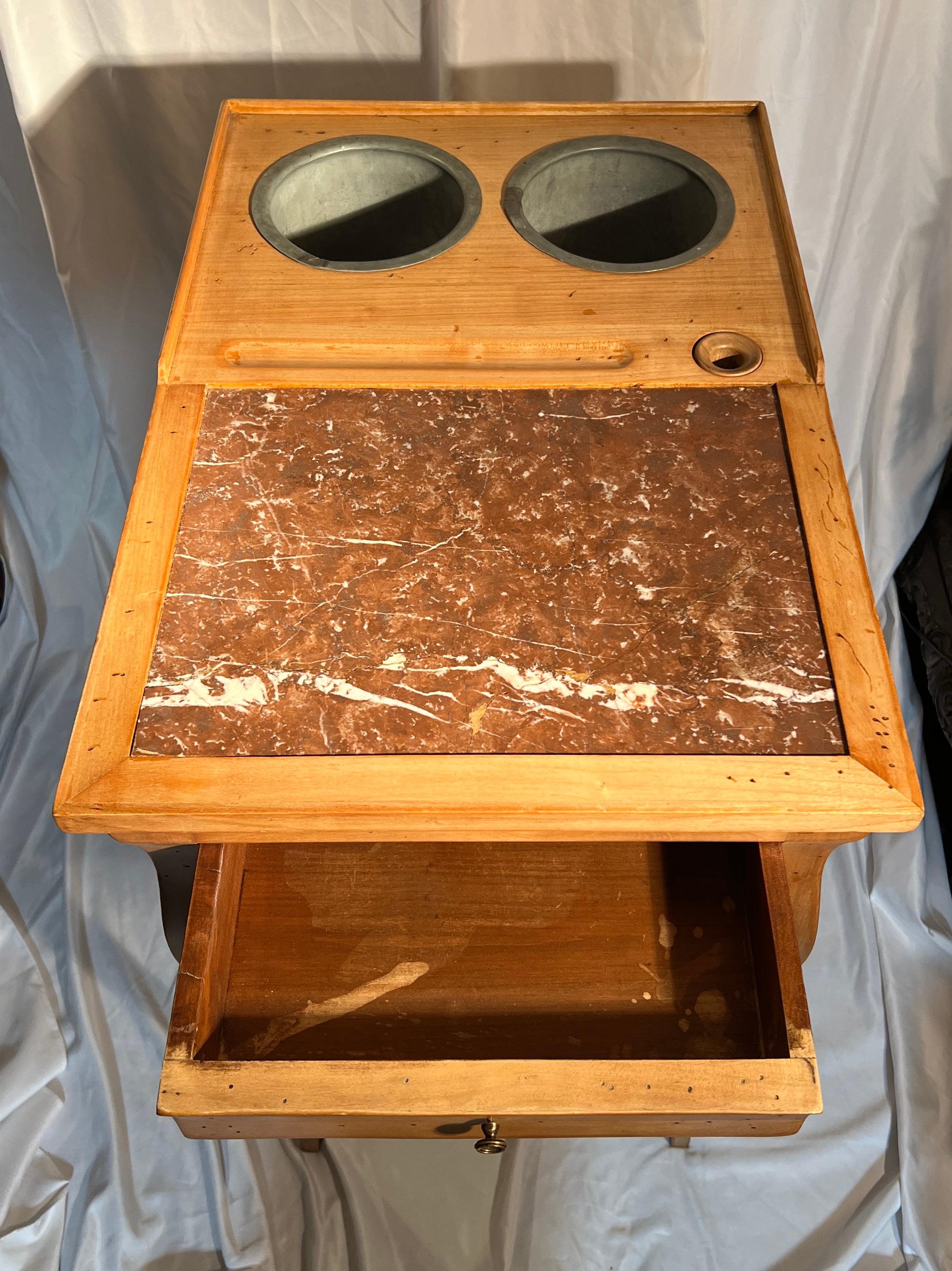 20th Century Antique French Walnut & Marble Rafraîchissoir Wine Table with Coolers Circa 1900