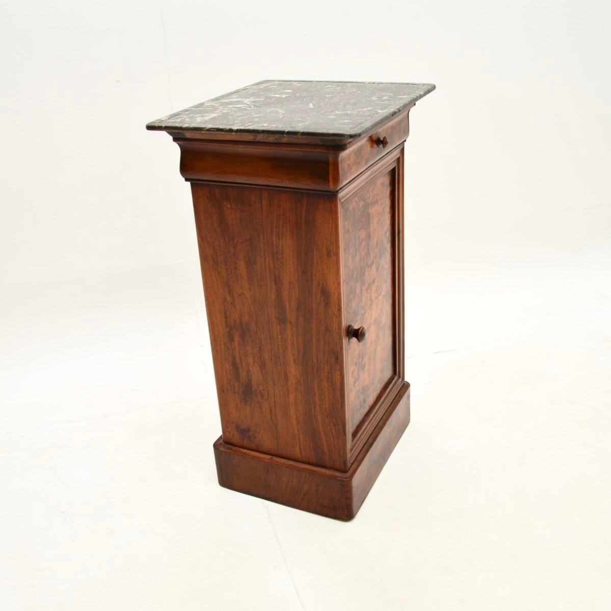 Empire Antique French Walnut Marble Top Bedside Cabinet For Sale