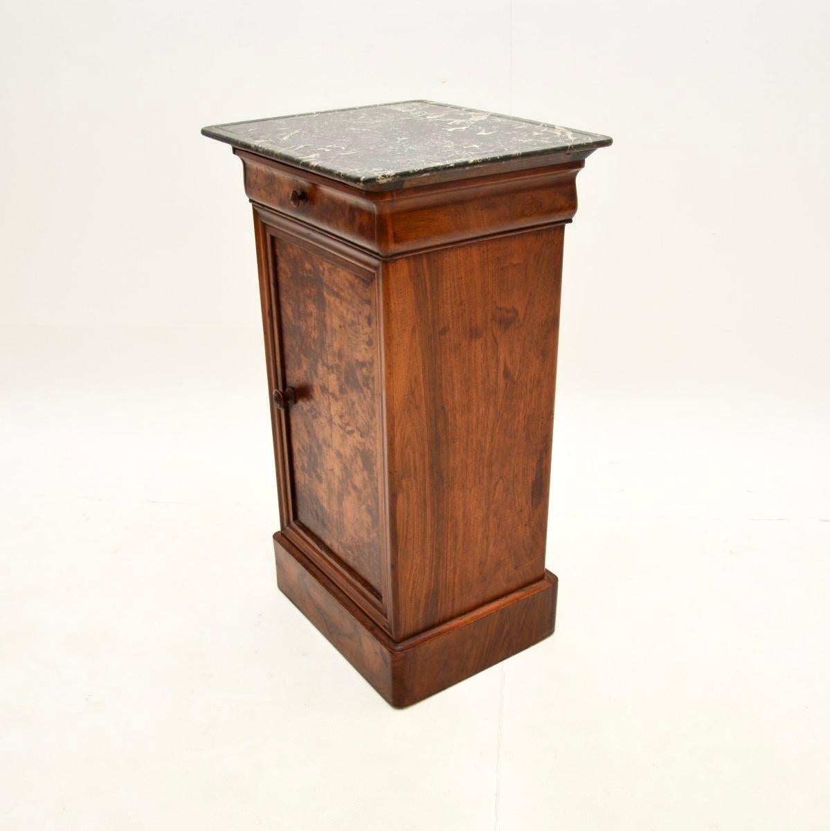 Antique French Walnut Marble Top Bedside Cabinet In Good Condition For Sale In London, GB