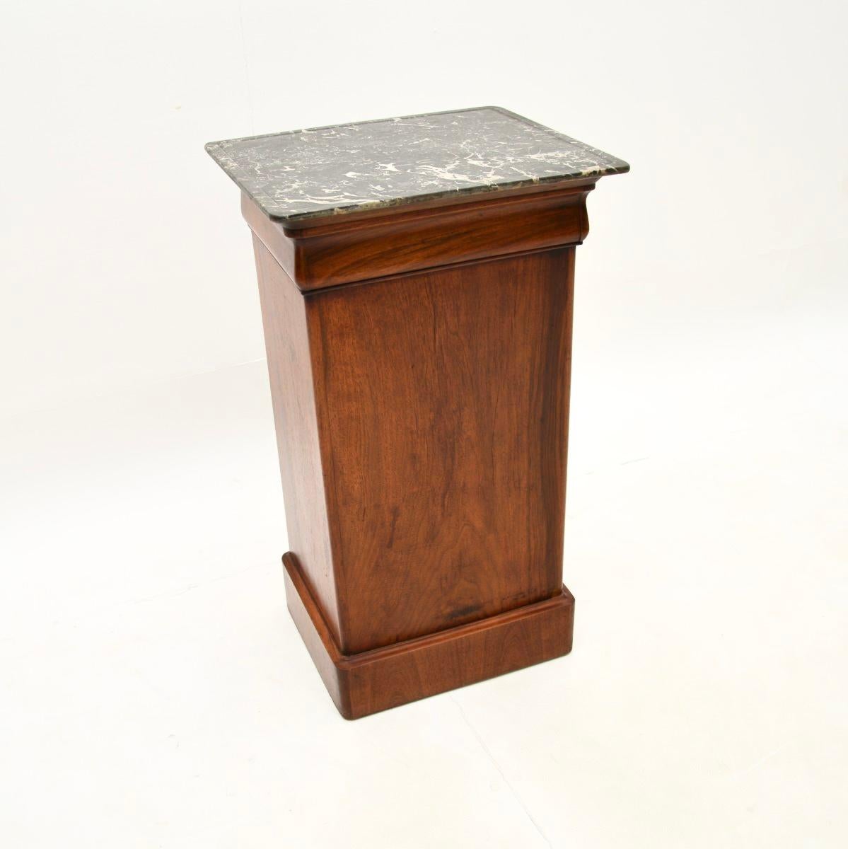 Late 19th Century Antique French Walnut Marble Top Bedside Cabinet For Sale