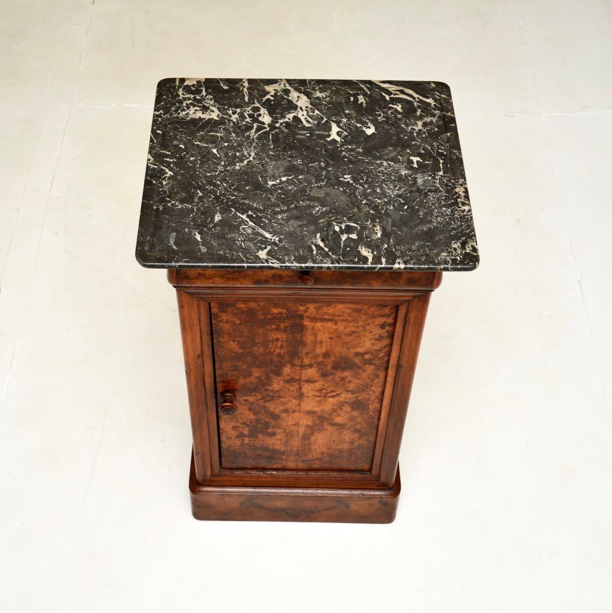 Antique French Walnut Marble Top Bedside Cabinet For Sale 1