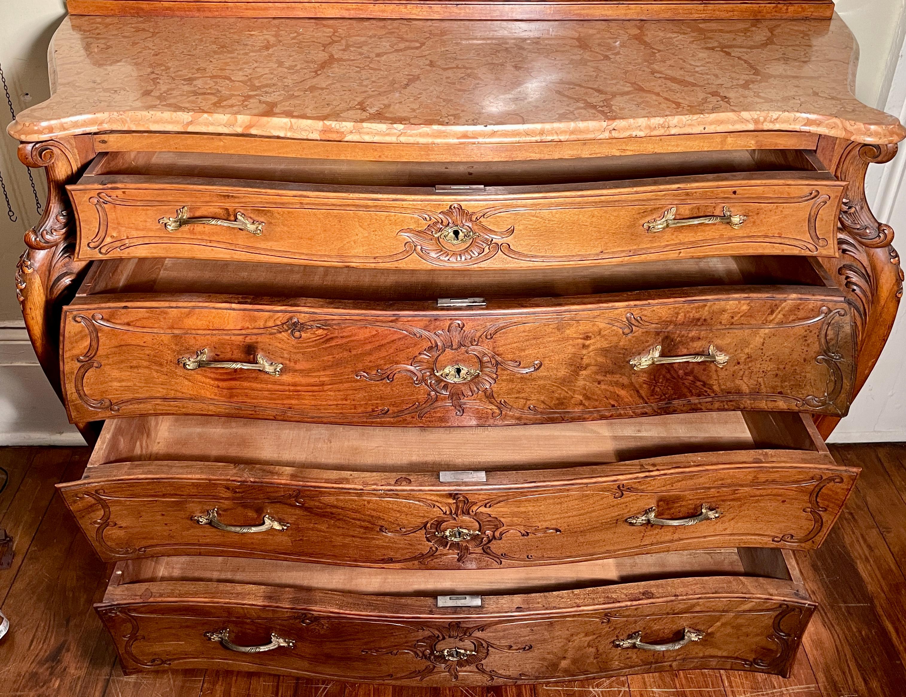 Antique French Walnut & Marble-Top Bombè Chest of Drawers with Mirror Circa 1890 For Sale 2