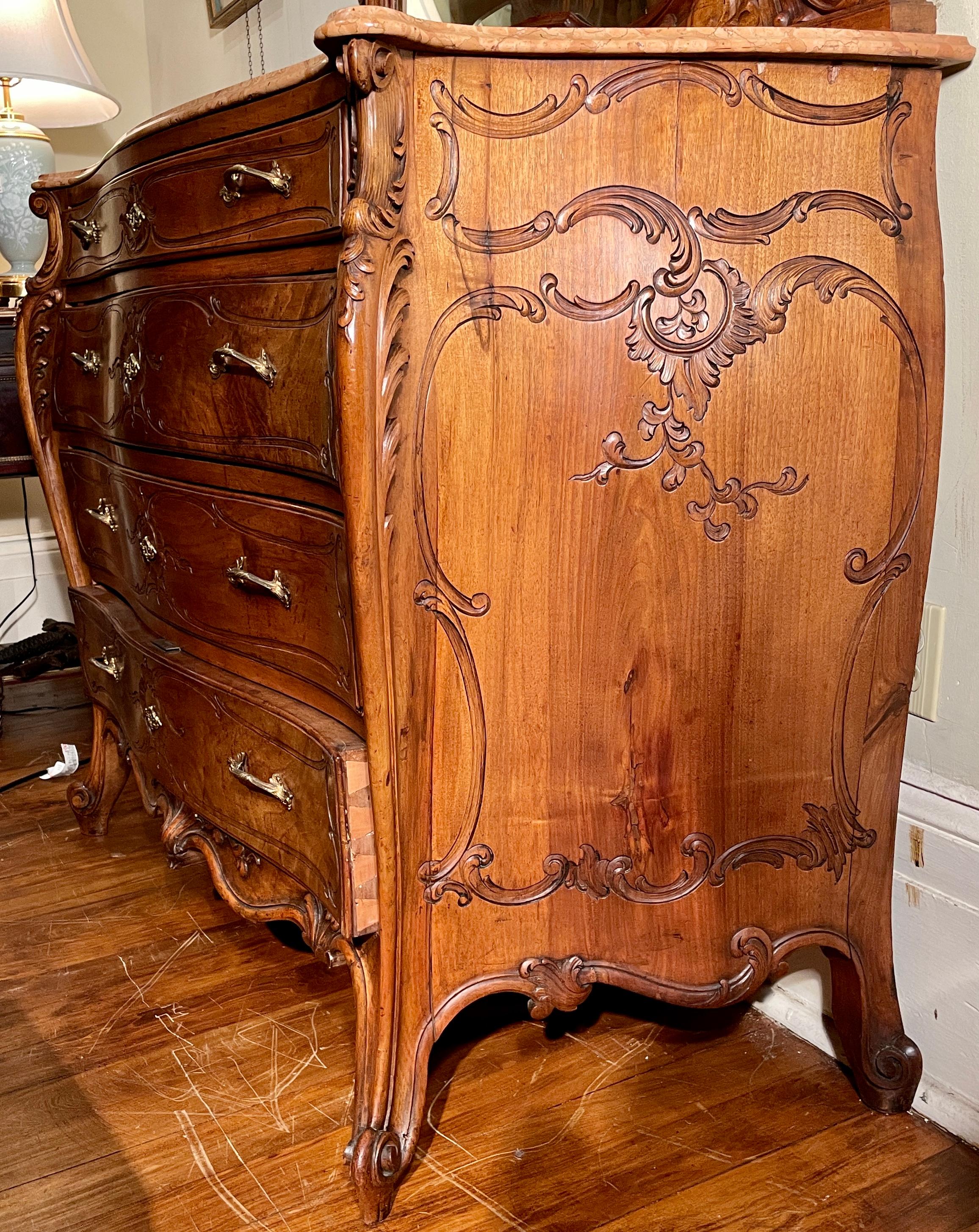 Antique French Walnut & Marble-Top Bombè Chest of Drawers with Mirror Circa 1890 For Sale 3