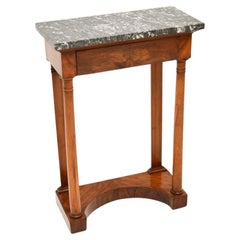 Table console ancienne en noyer français à plateau en marbre