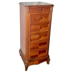 Antique French Walnut Marble-Top Night Stand, Circa 1890-1900.
