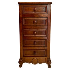 Antique French Walnut Marble Top Side Cabinet with Drawers, Circa 1890-1900.