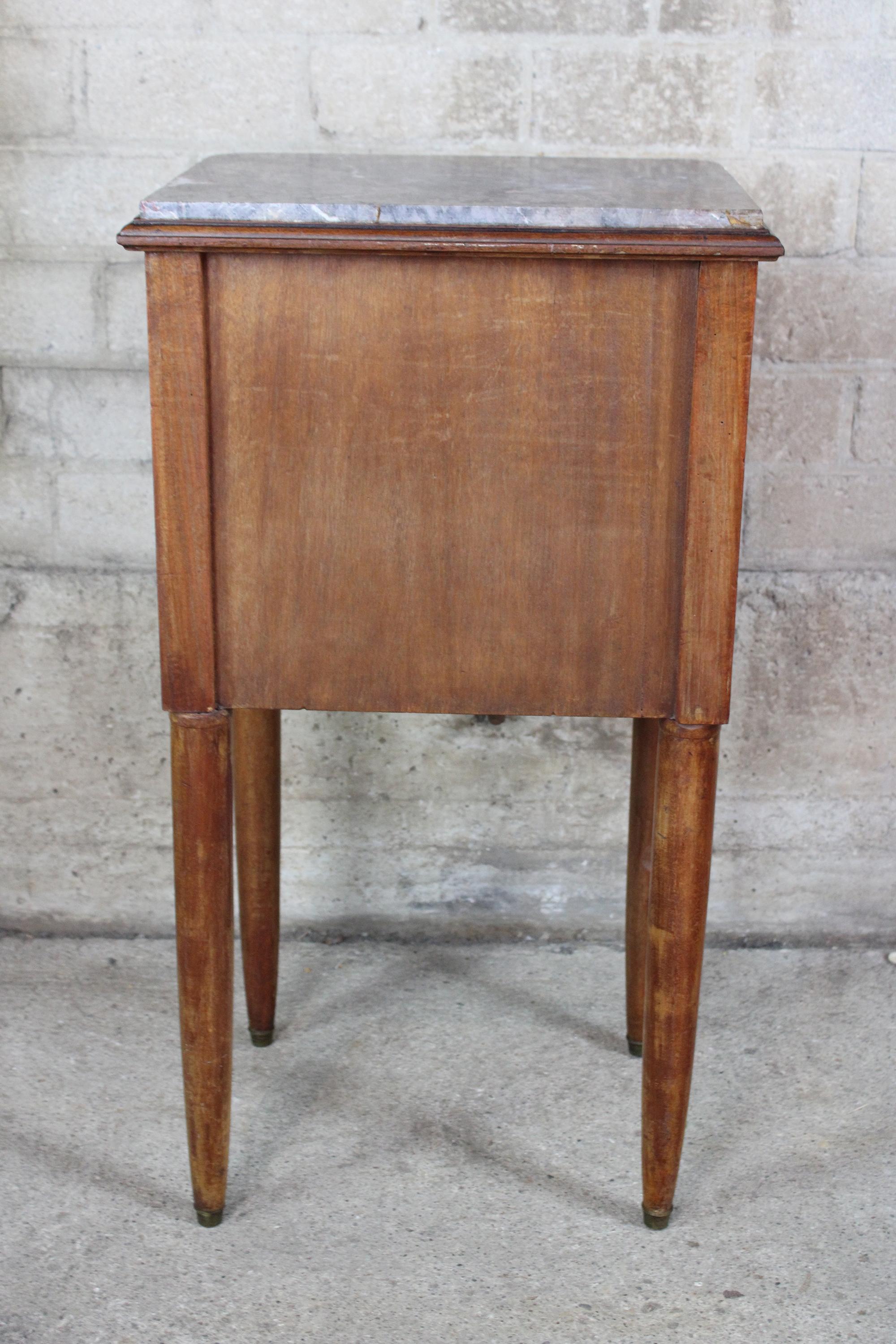 Antique French Walnut Marble Top Tobacco Humidor Stand Cabinet End Table 2
