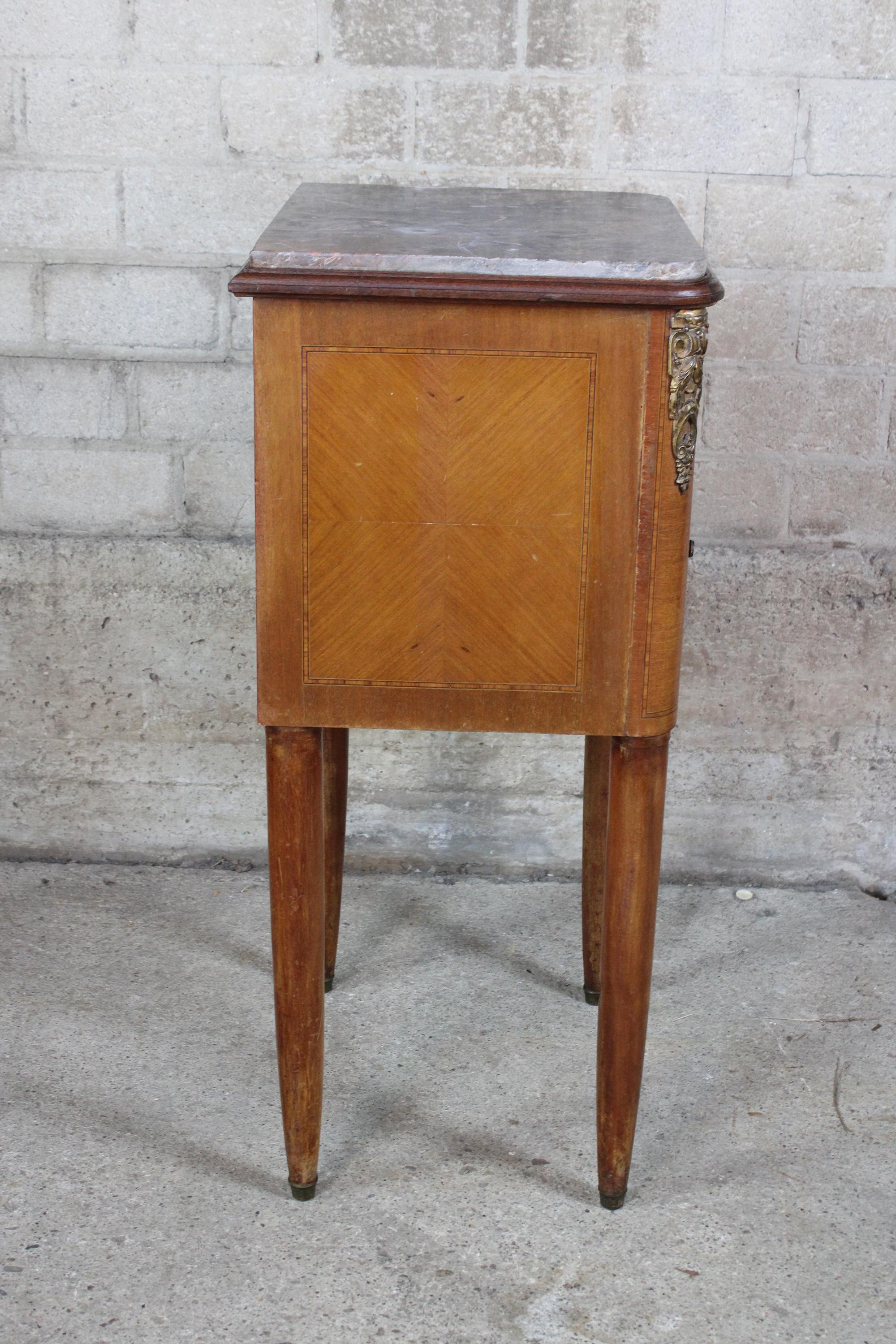 Antique French Walnut Marble Top Tobacco Humidor Stand Cabinet End Table 3