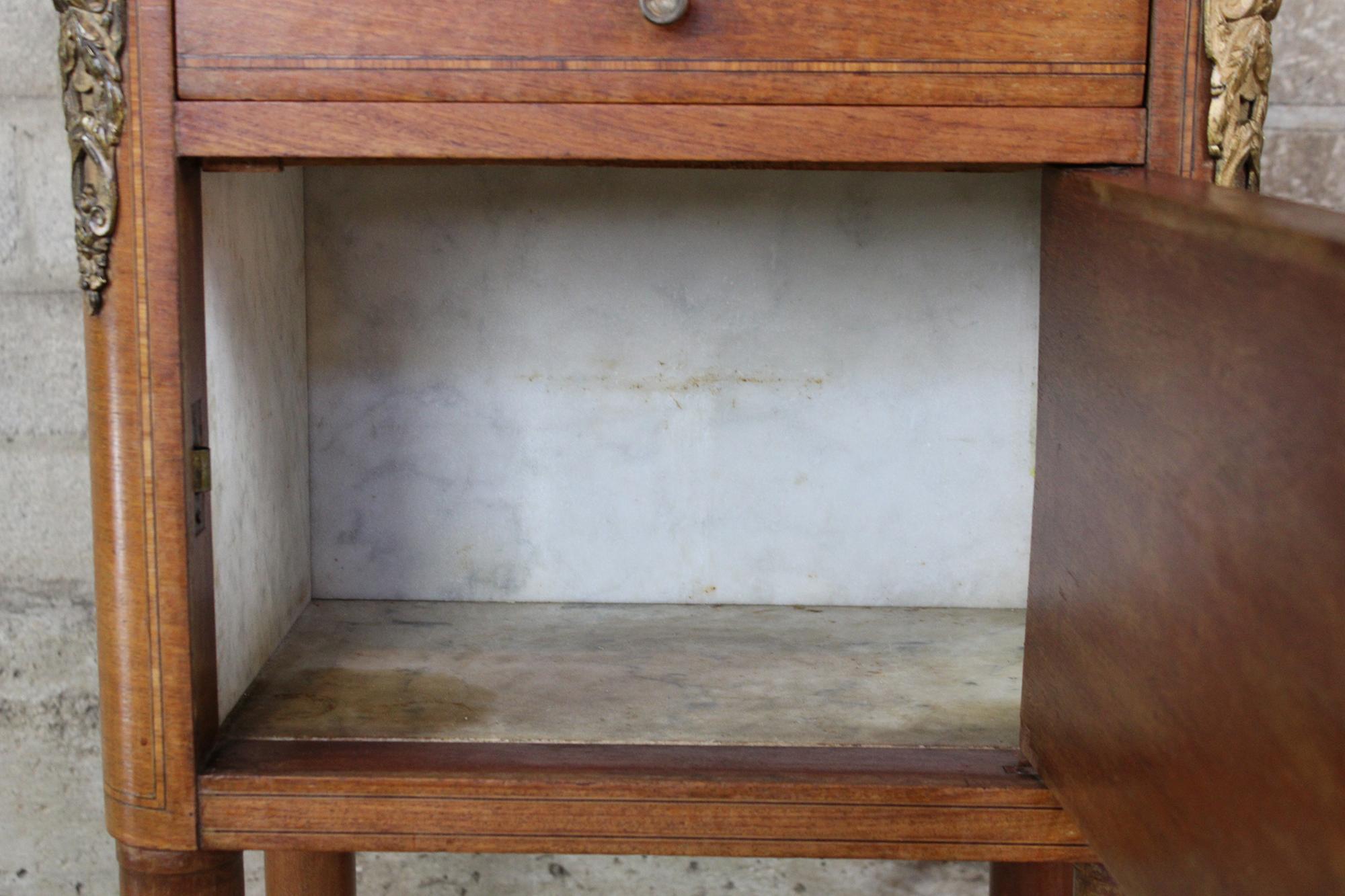 19th Century Antique French Walnut Marble Top Tobacco Humidor Stand Cabinet End Table