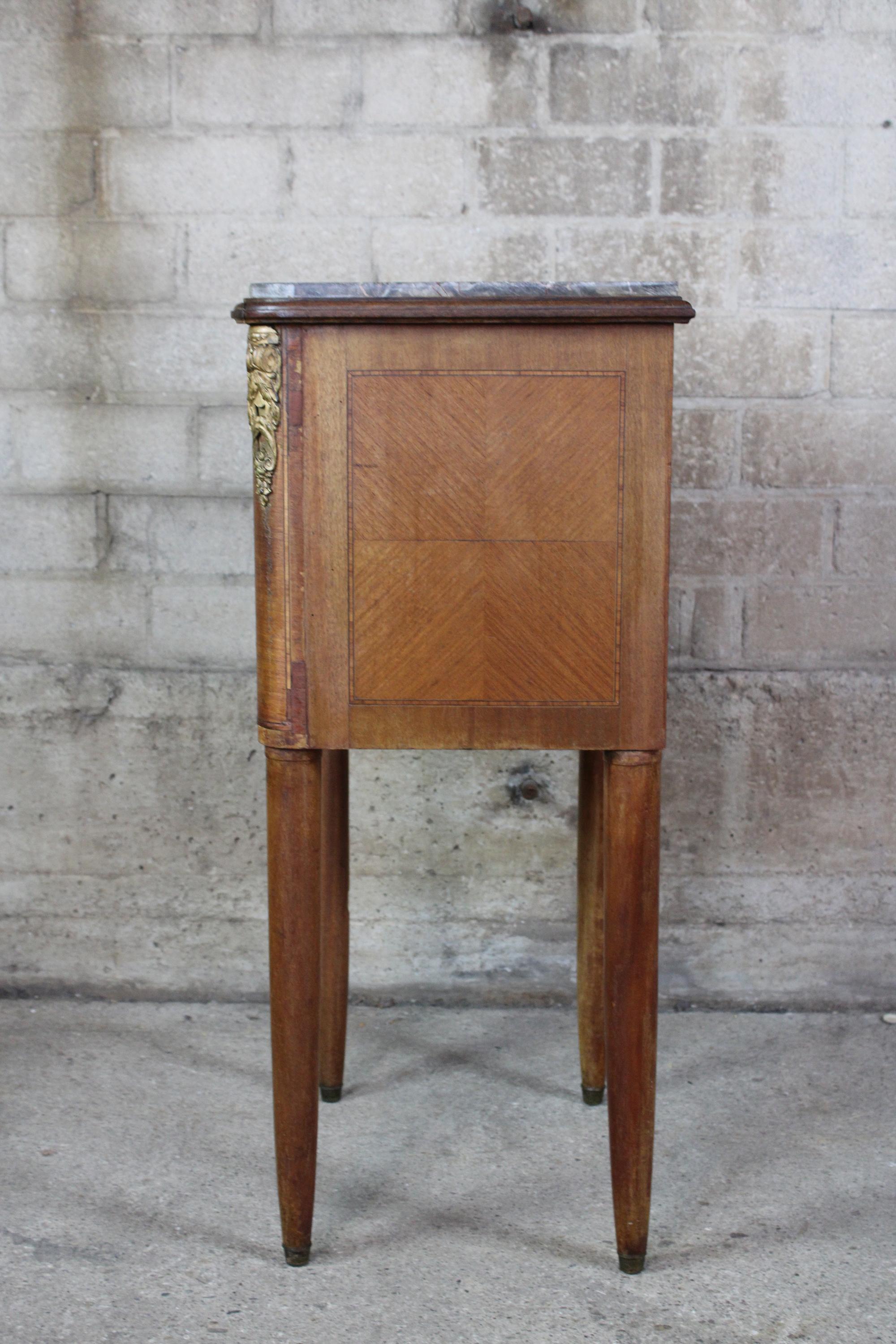 Antique French Walnut Marble Top Tobacco Humidor Stand Cabinet End Table 1
