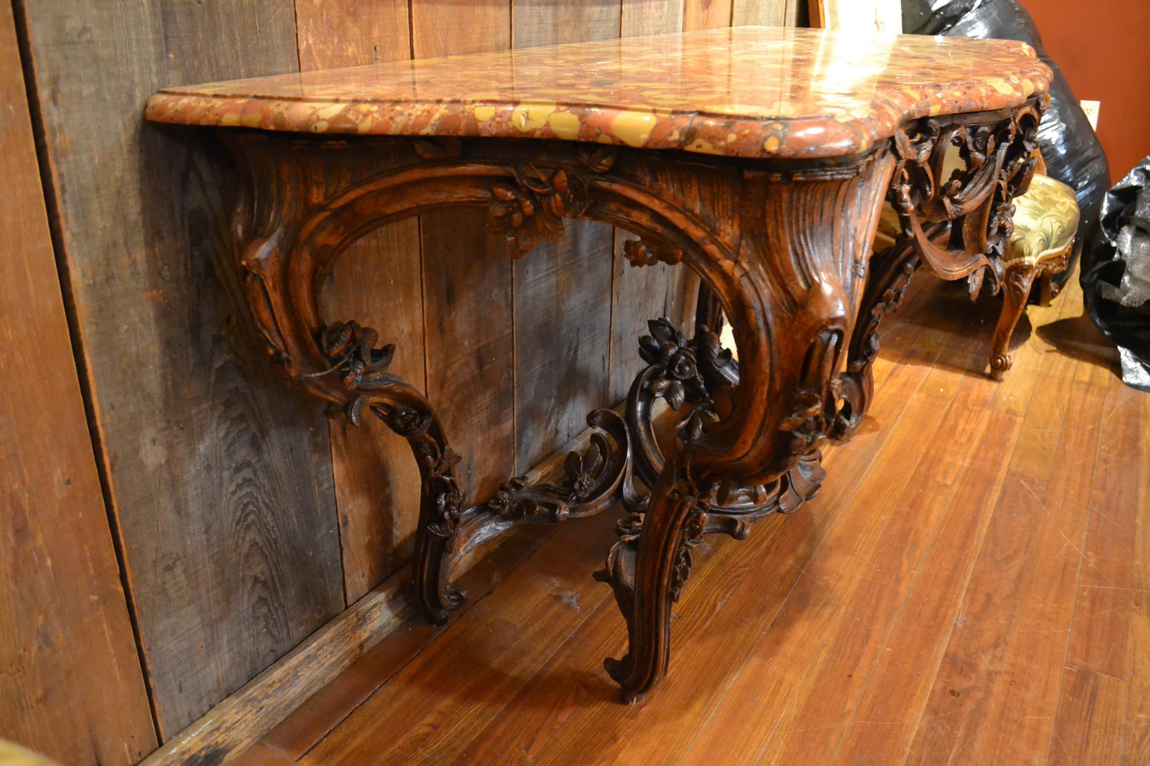 Antique French Walnut Marble-Topped Console In Good Condition In New Orleans, LA