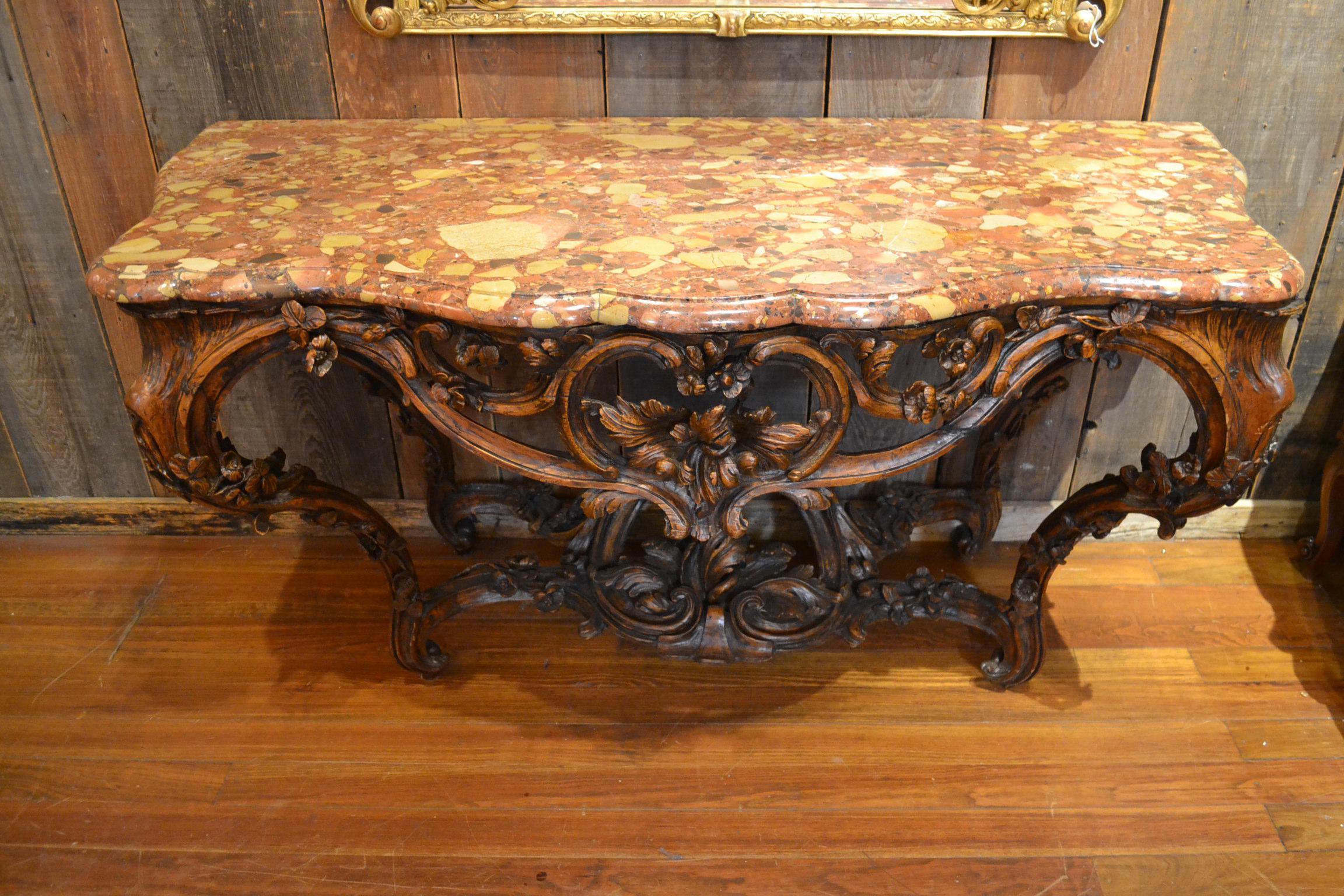 18th Century Antique French Walnut Marble-Topped Console