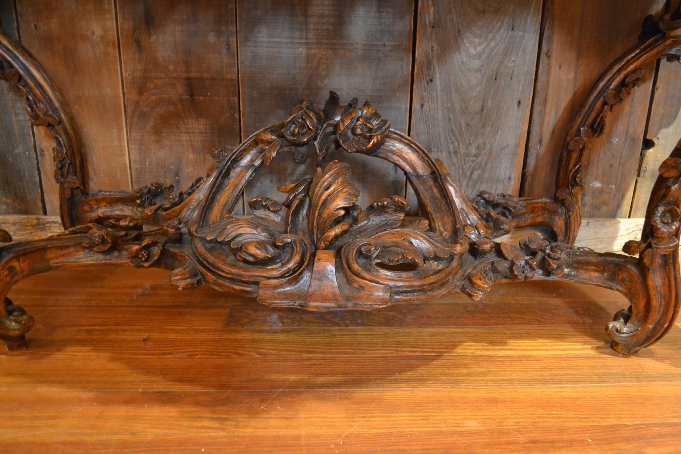 Antique French Walnut Marble-Topped Console 1