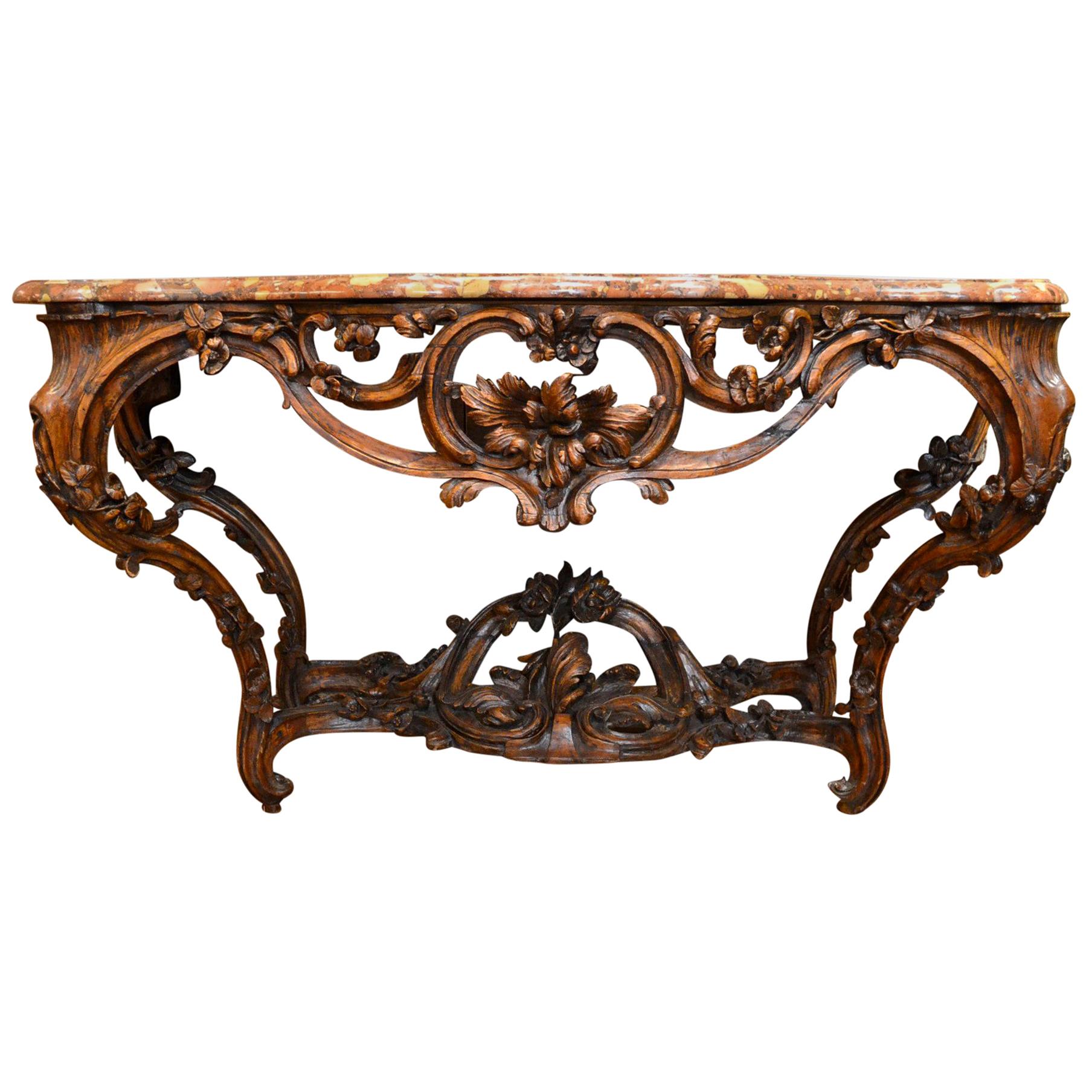 Antique French Walnut Marble-Topped Console