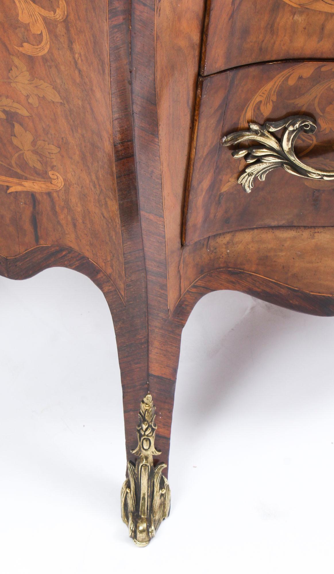 Antique French Walnut & Marquetry Commode Rouge Marble, 19th Century 12