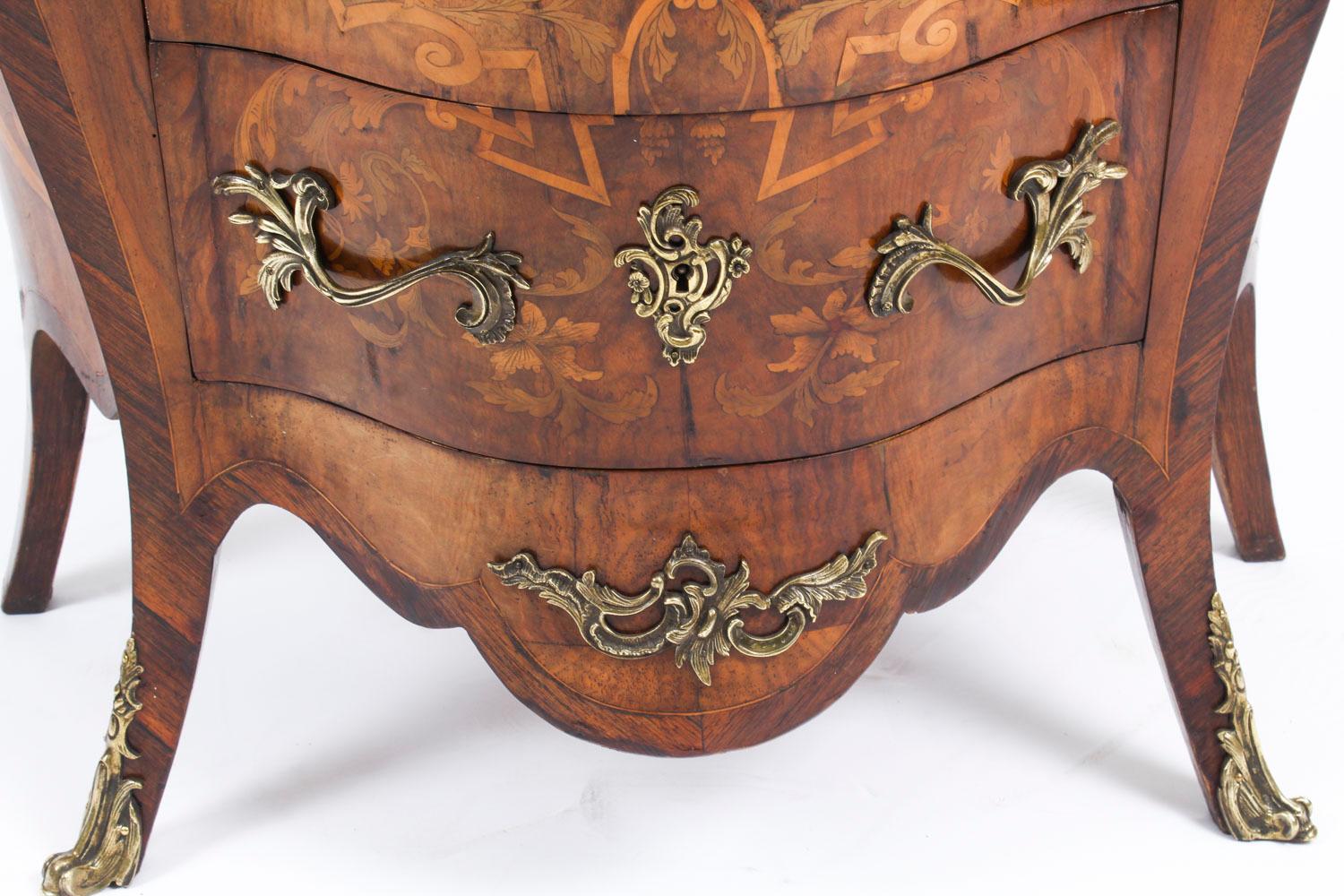 Antique French Walnut & Marquetry Commode Rouge Marble, 19th Century 4