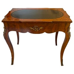 Antique French Walnut Marquetry Inlaid Freestanding Writing Desk Bureau