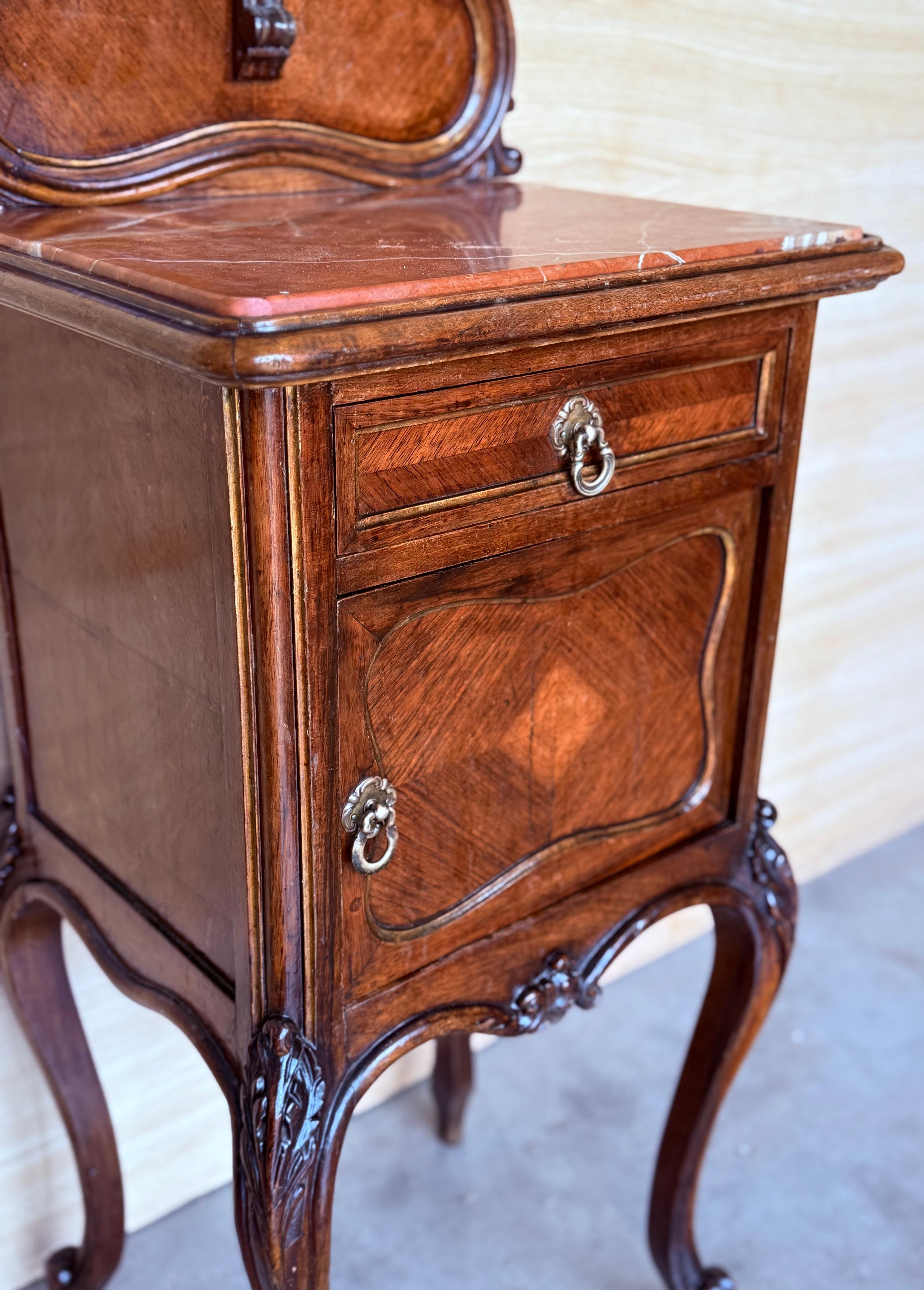 Antique French Walnut Night Stands with marble top and crest, 1900 For Sale 5