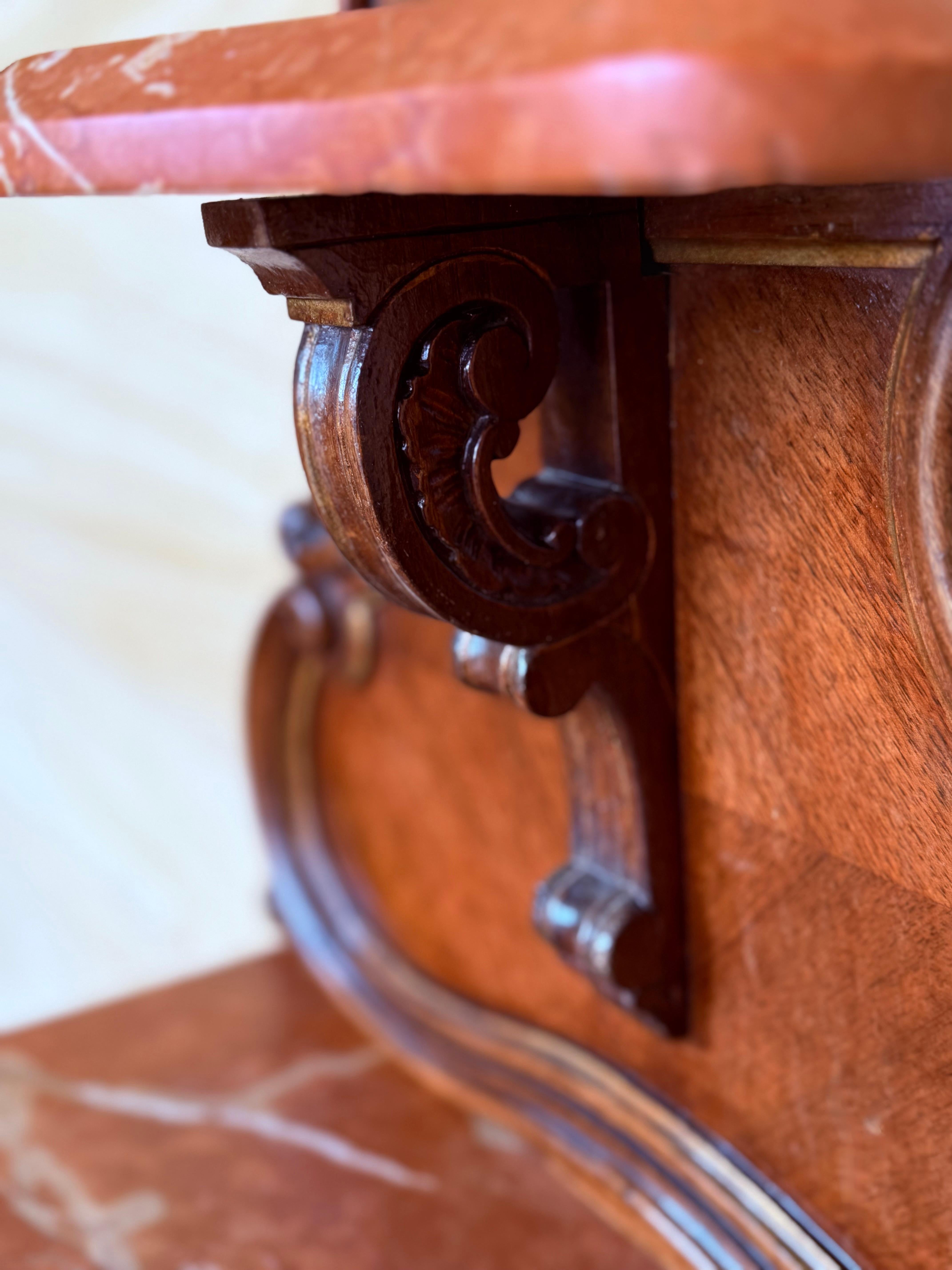 Antique French Walnut Night Stands with marble top and crest, 1900 For Sale 6