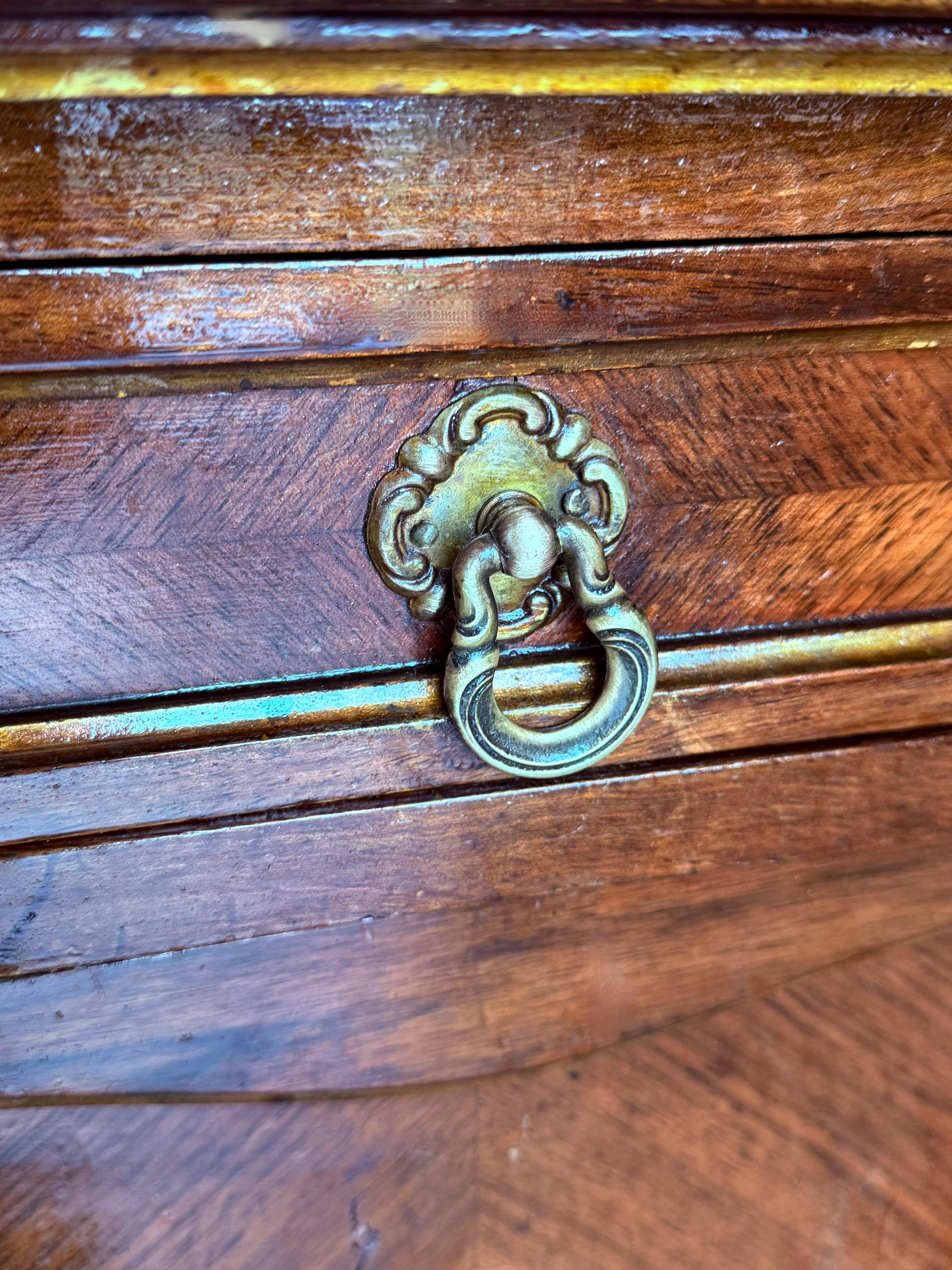 Antique French Walnut Night Stands with marble top and crest, 1900 For Sale 7