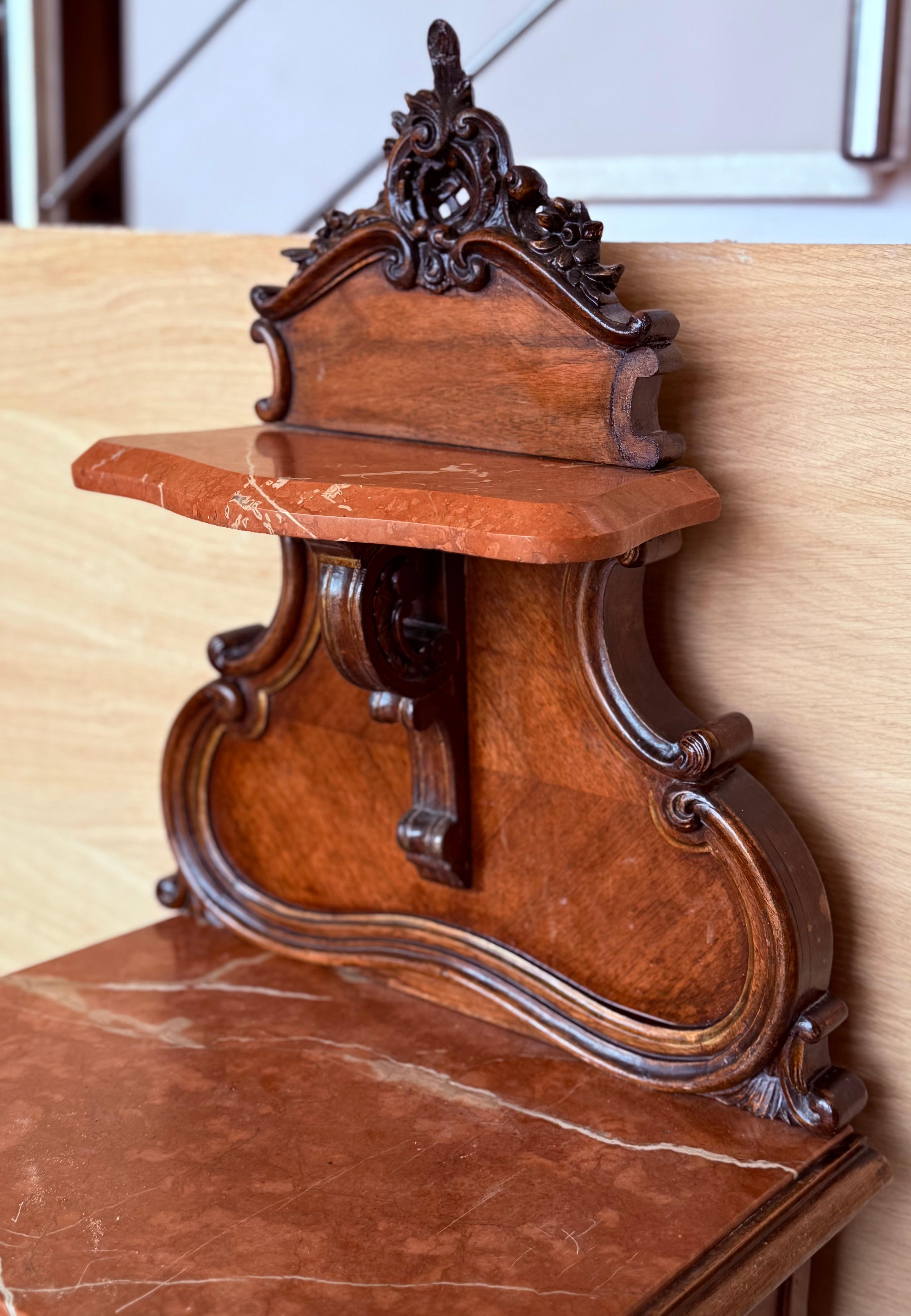 Antique French Walnut Night Stands with marble top and crest, 1900 For Sale 2