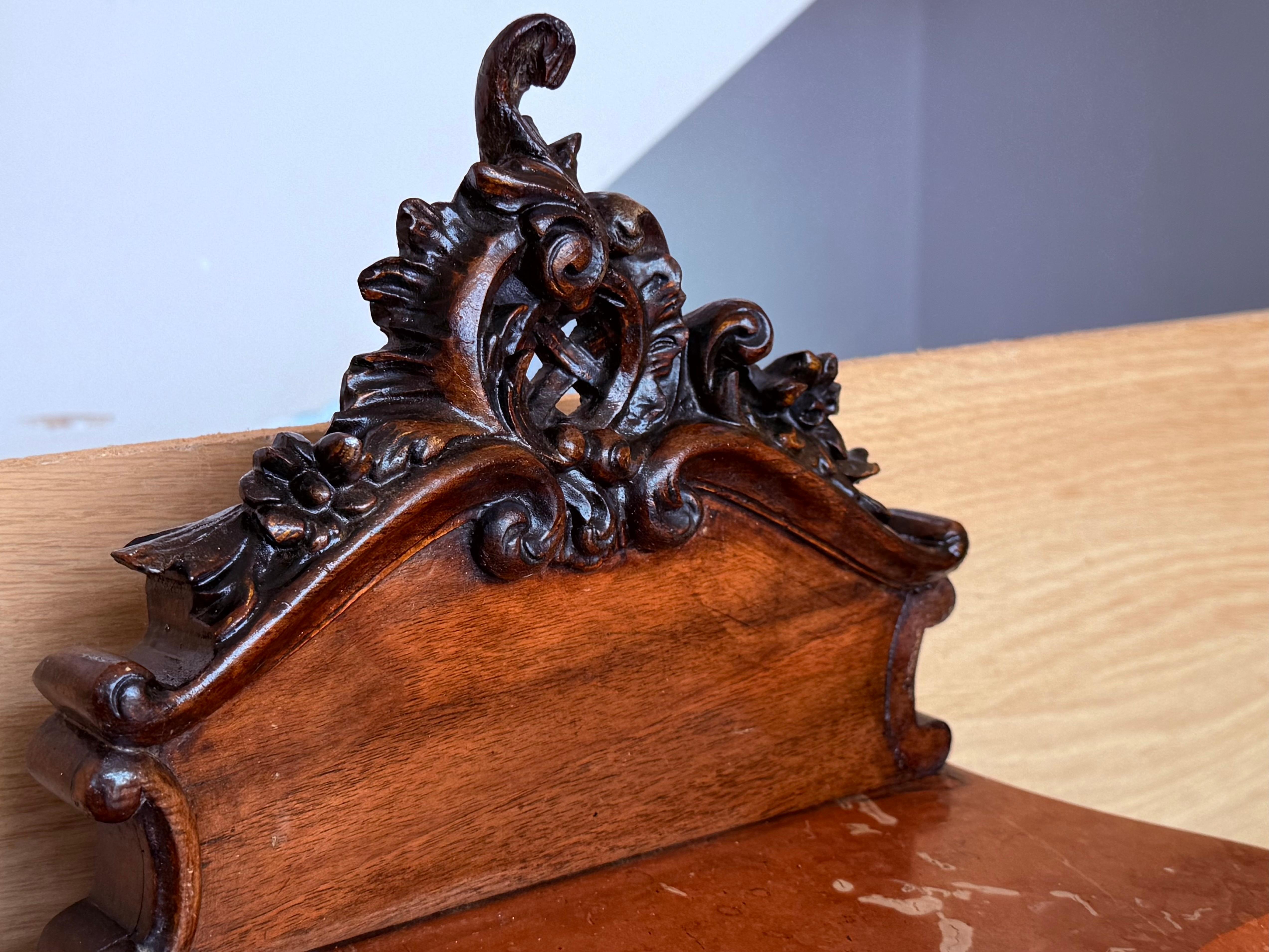 Antique French Walnut Night Stands with marble top and crest, 1900 For Sale 4