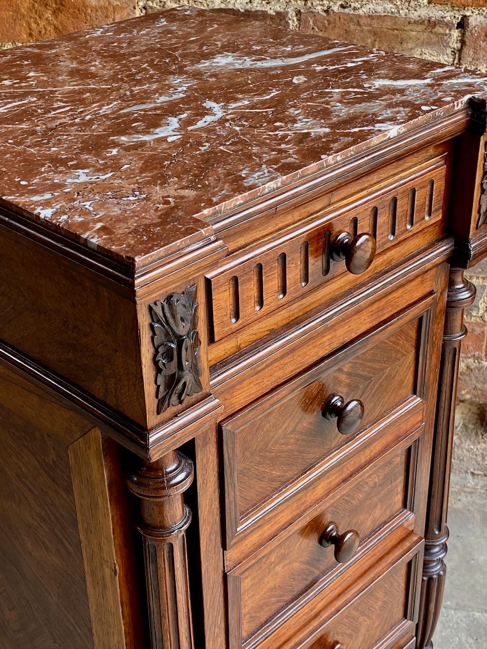Antique French Walnut Nightstand Bedside Table Side Cabinet Marble, 1890 For Sale 3
