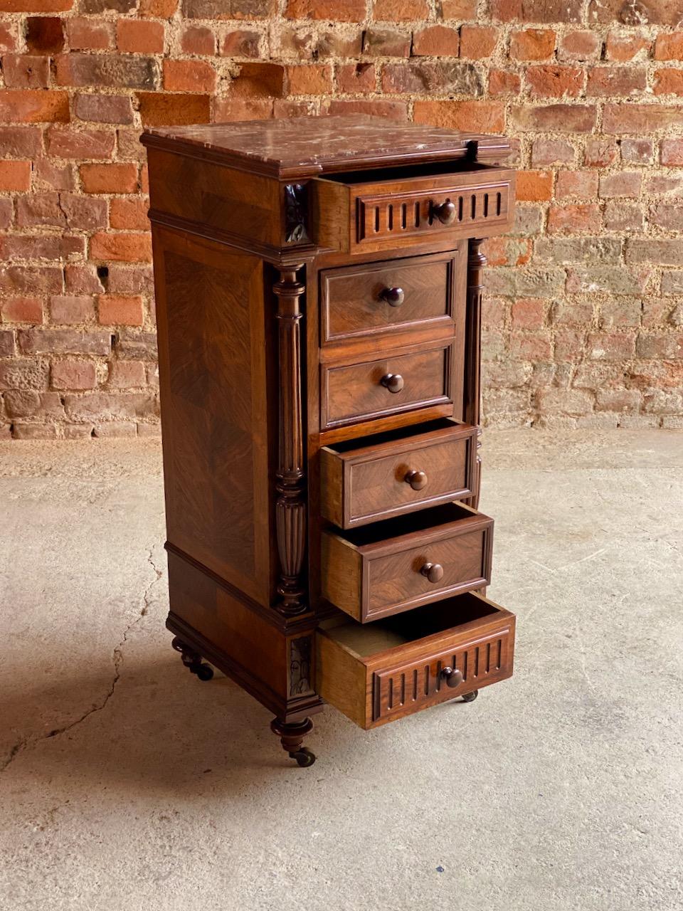 Antique French Walnut Nightstand Bedside Table Side Cabinet Marble, 1890 In Excellent Condition For Sale In Longdon, Tewkesbury