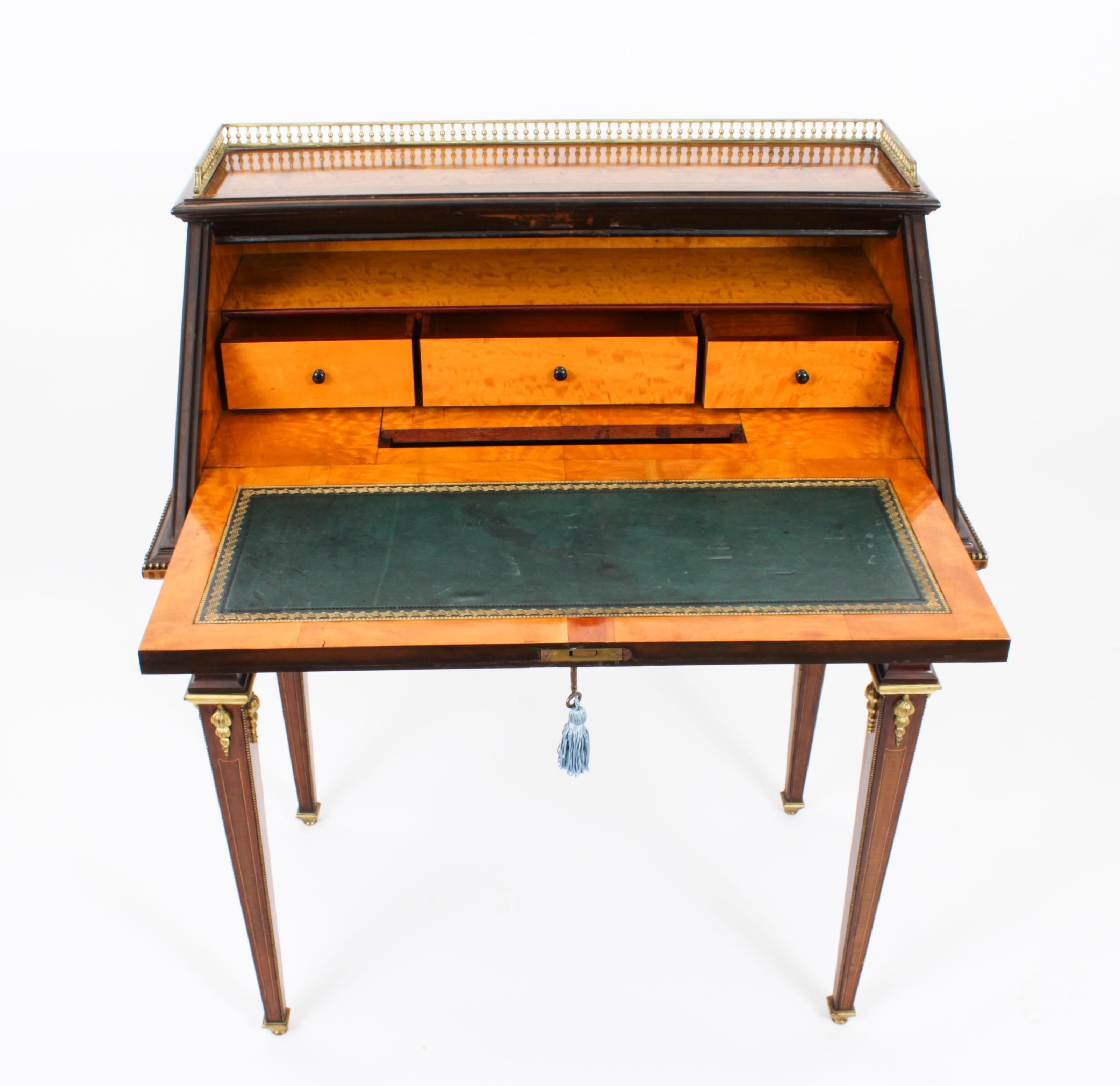 Antique French Walnut & Parquetry Bureau De Dame Desk, 19th C 4