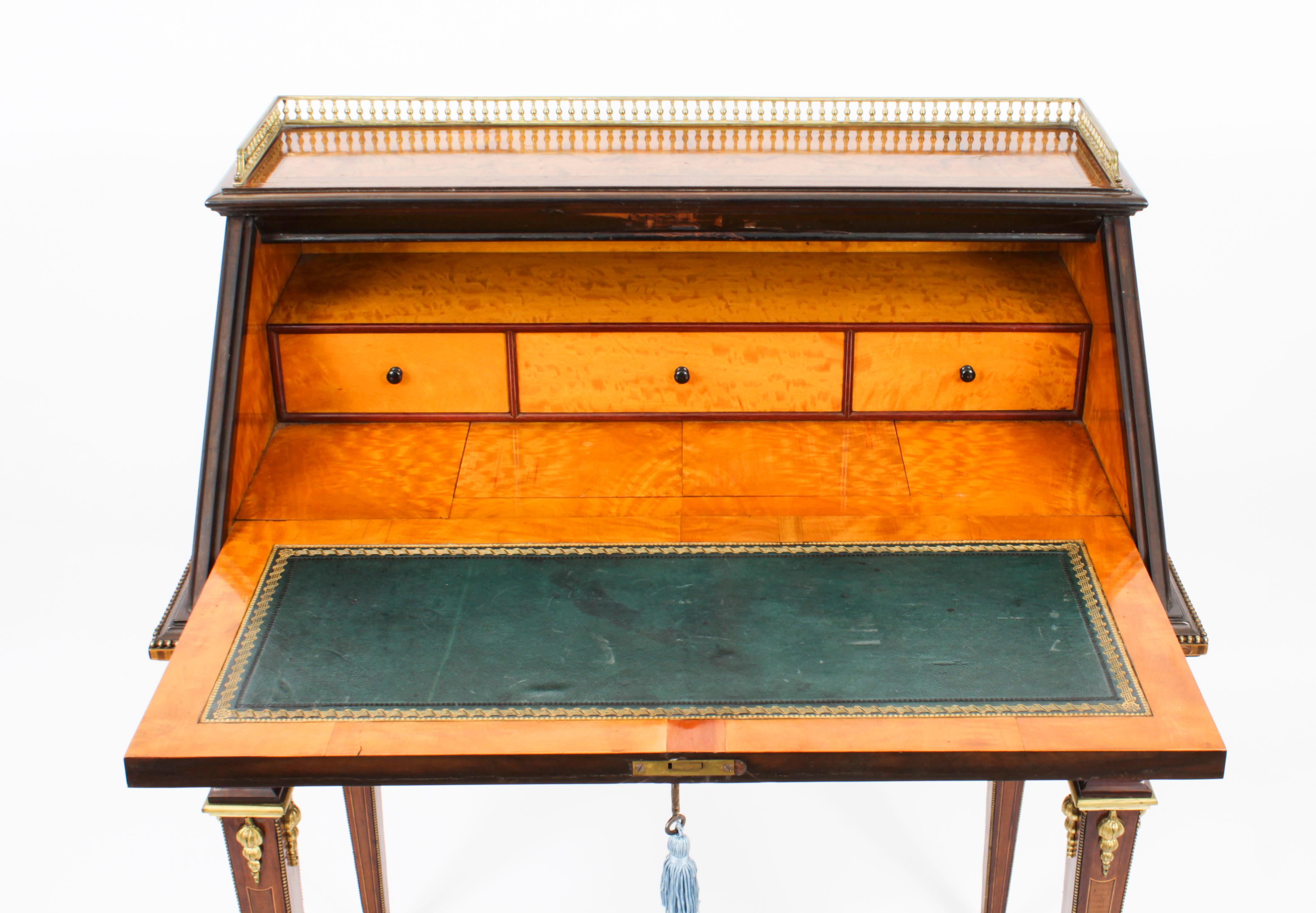 Antique French Walnut & Parquetry Bureau De Dame Desk, 19th C 12