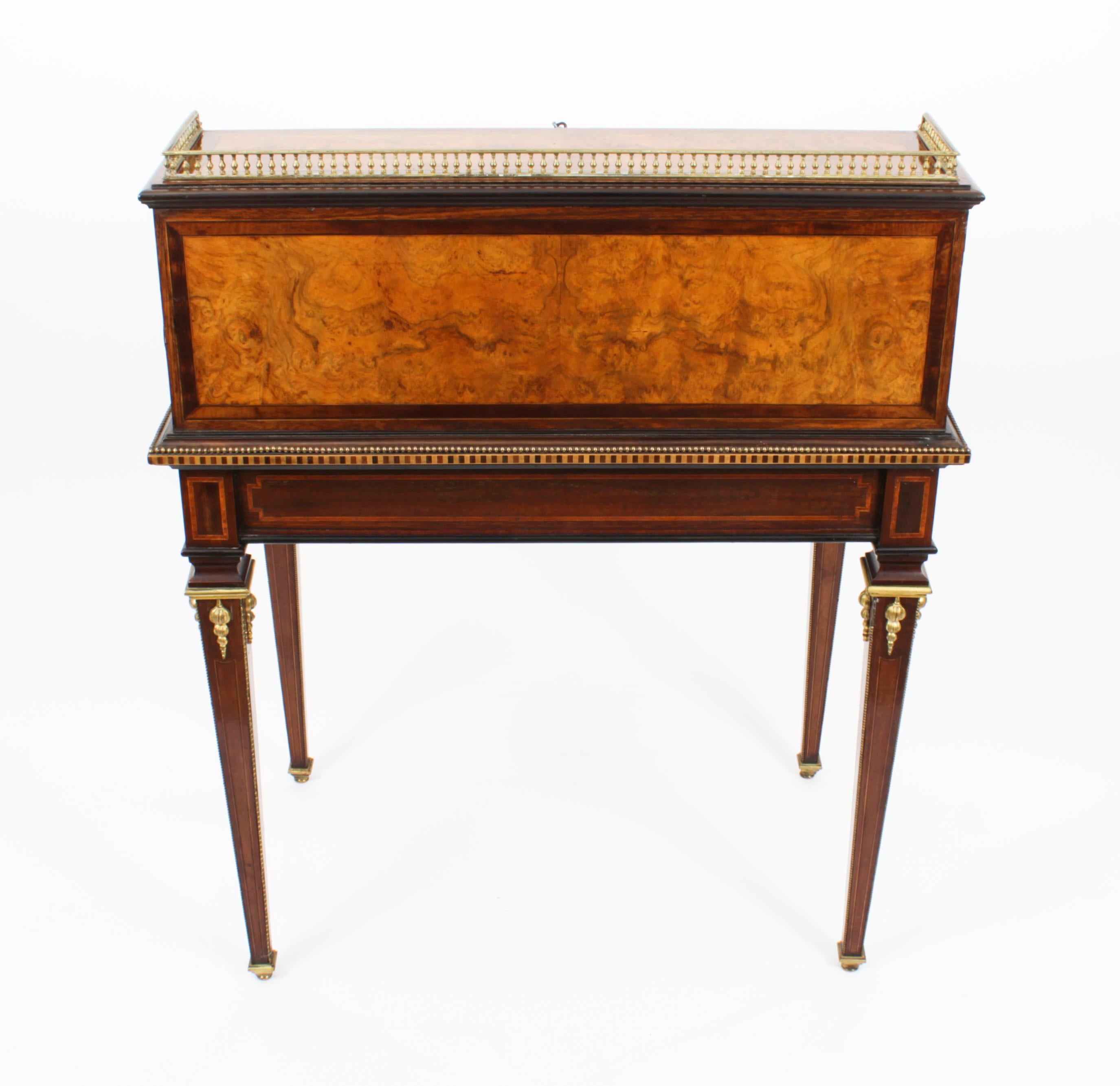 Antique French Walnut & Parquetry Bureau De Dame Desk, 19th C 14